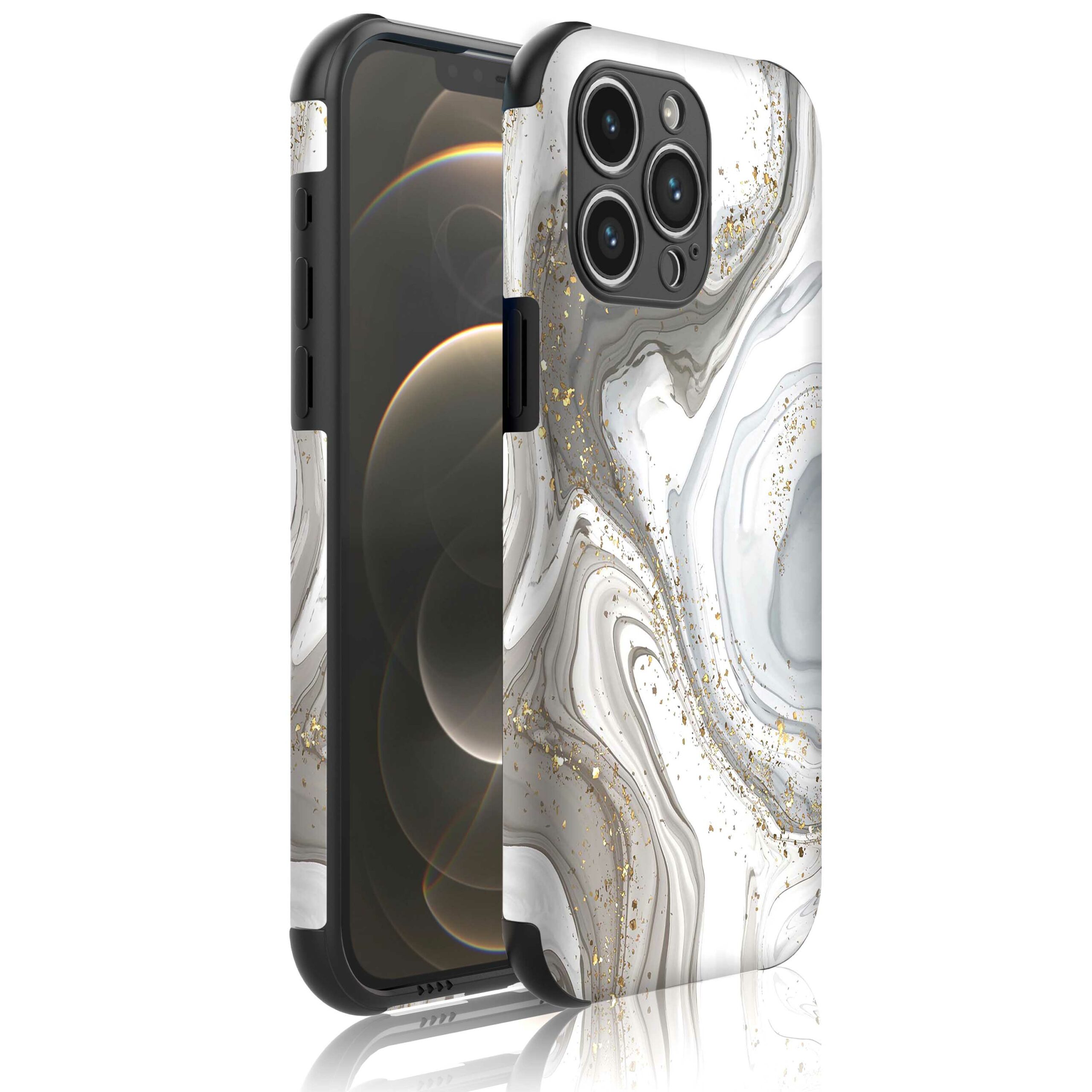 zilver marmer opdruk_Telefoonhoesje met bumper randjes iPhone 12 Pro (1)