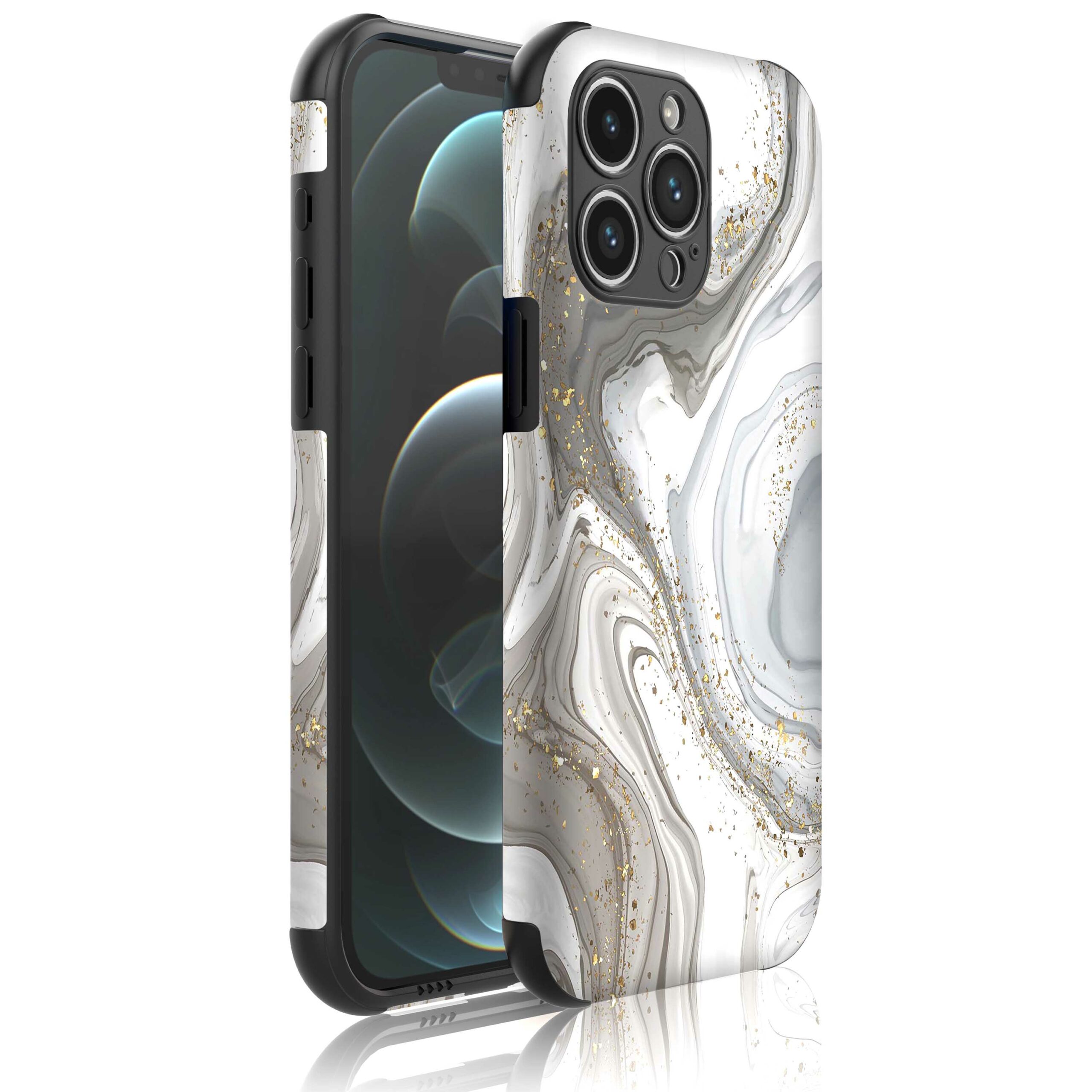 zilver marmer opdruk_Telefoonhoesje met bumper randjes iPhone 12 Pro Max (1)