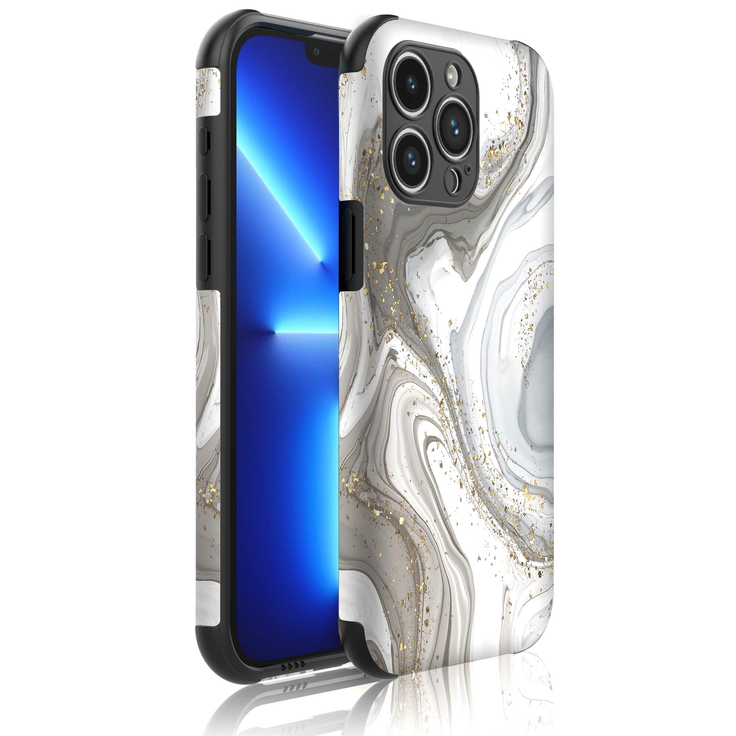 zilver marmer opdruk_Telefoonhoesje met bumper randjes iPhone 13 Pro (1)