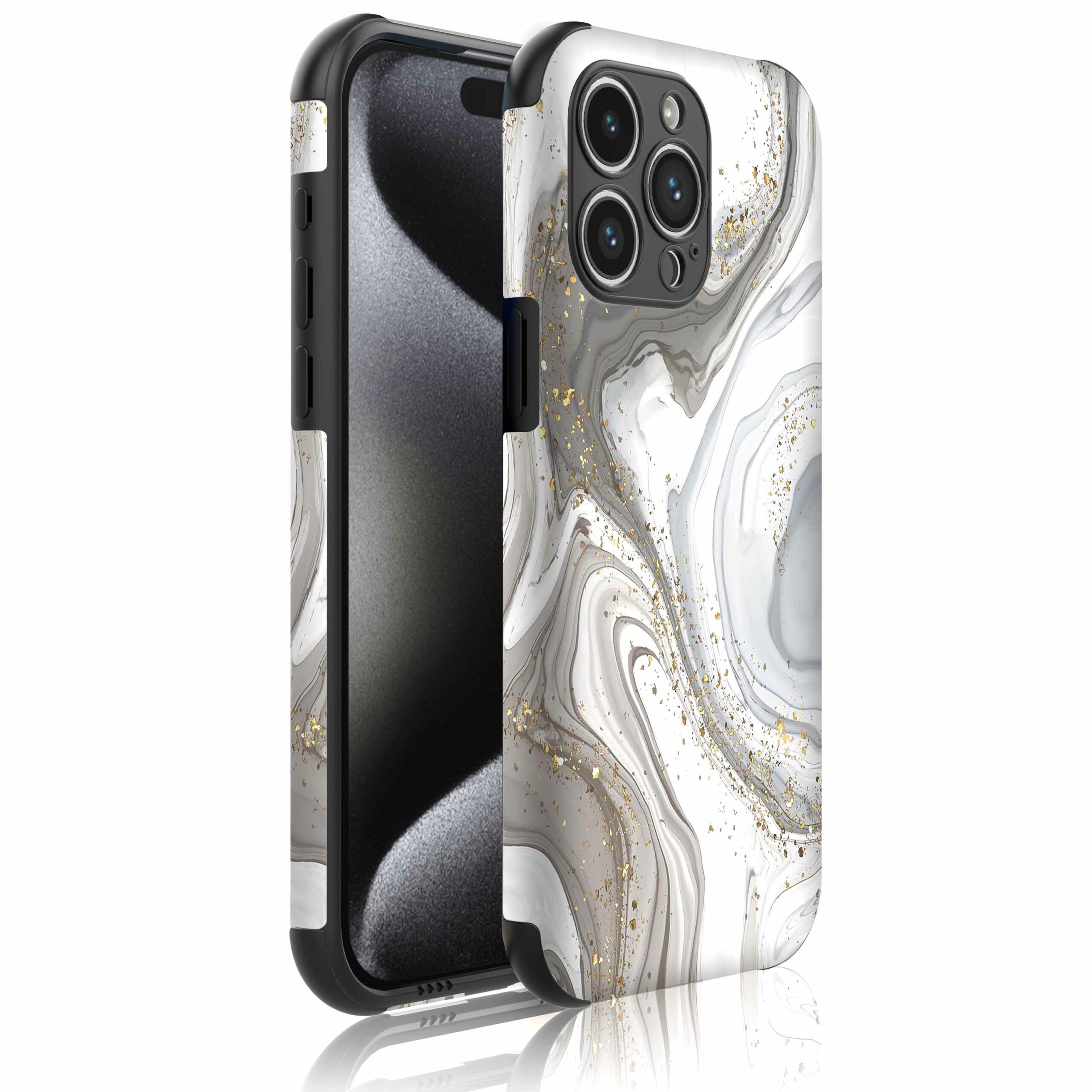 zilver marmer opdruk_Telefoonhoesje met bumper randjes iPhone 15 Pro (1)