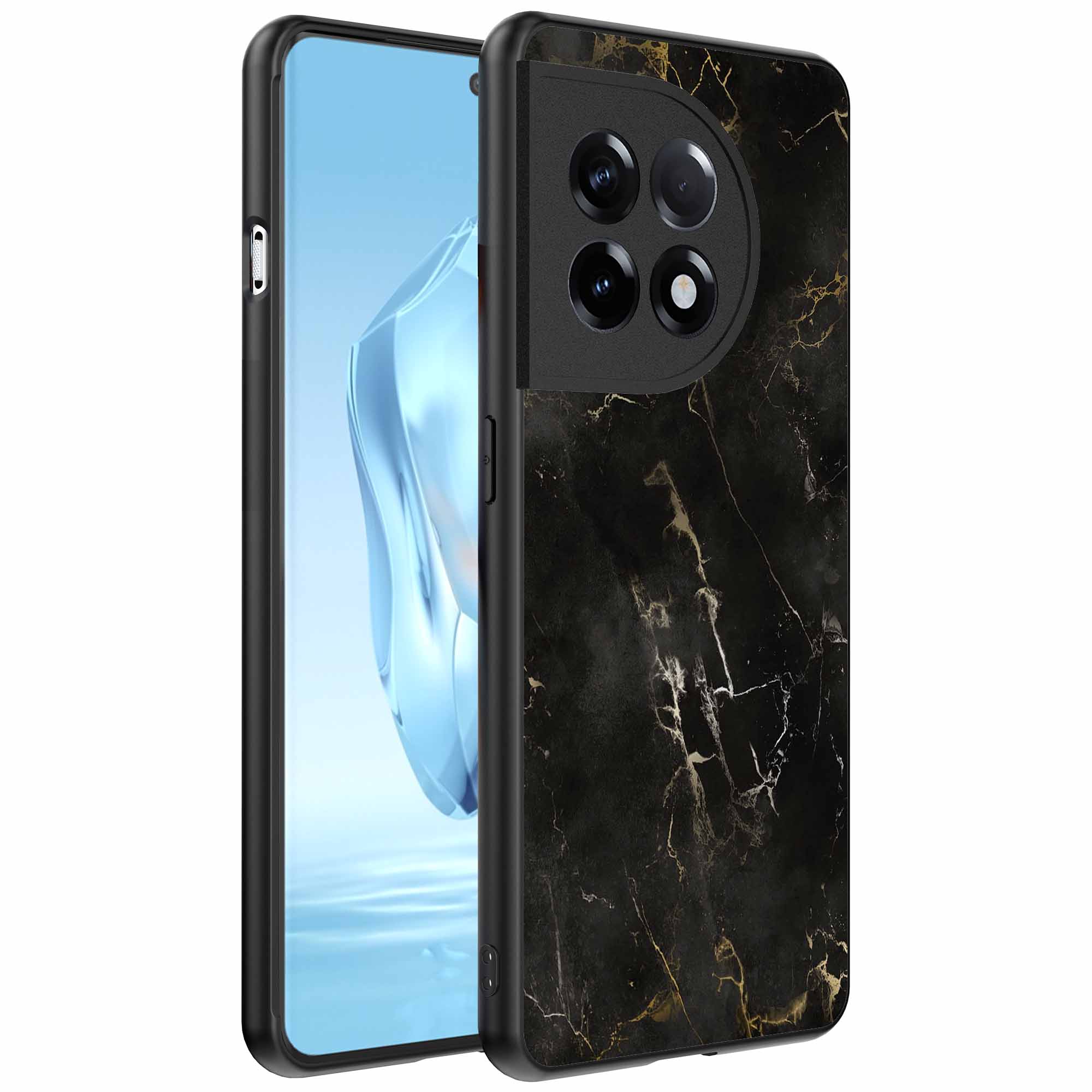 zwart marmer opdruk_OnePlus 12 Telefoonhoesje (1)