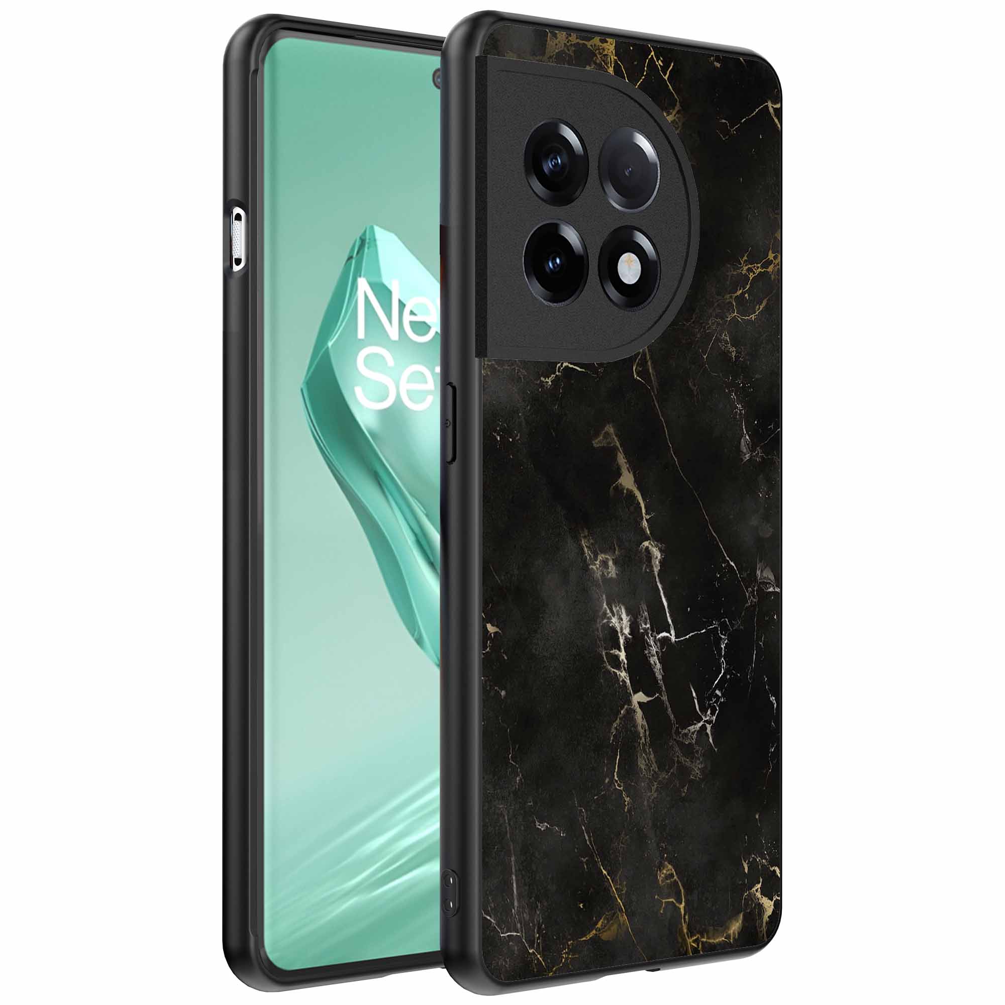 zwart marmer opdruk_OnePlus 12R Telefoonhoesje (1)