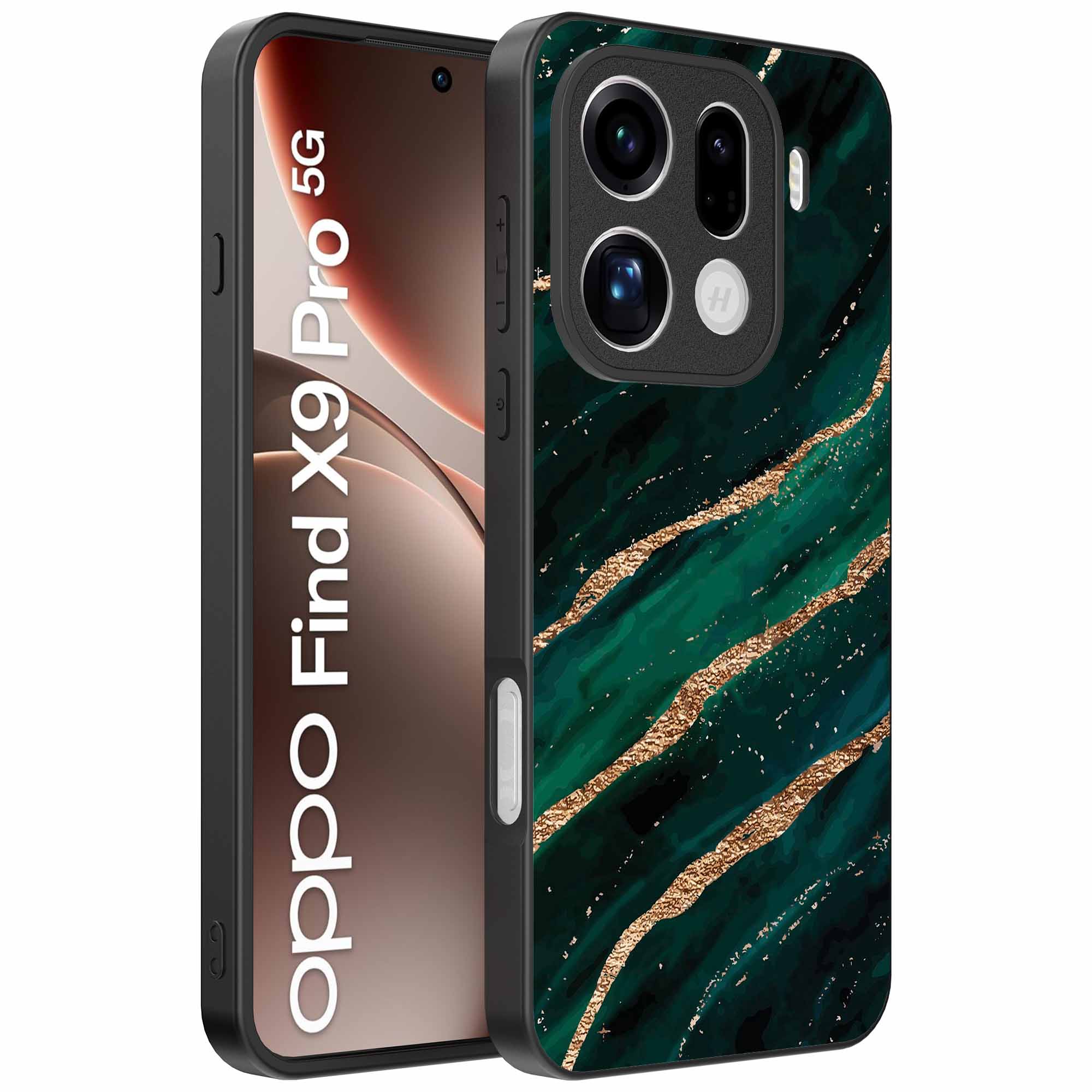 groen goud marmer opdruk_Oppo Find X9 Pro Telefoonhoesje (1)