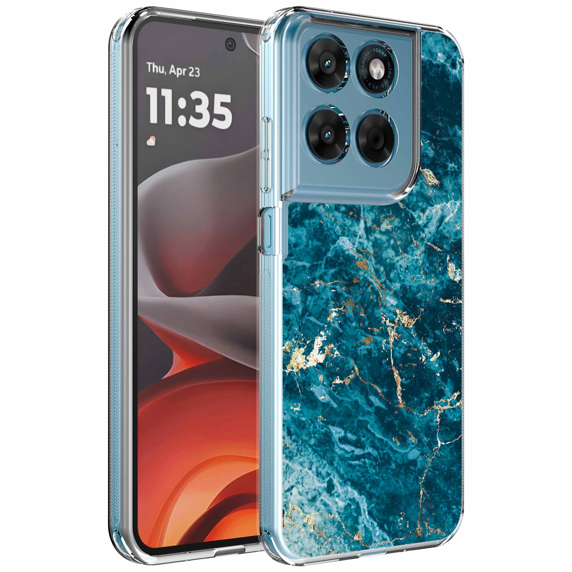 Blauw goud marmer opdruk_Motorola Moto G15 transparant telefoonhoesje (1)