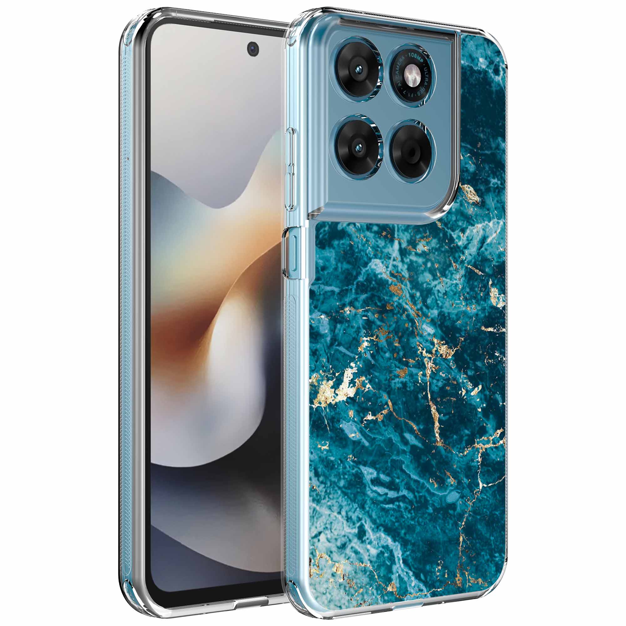 Blauw goud marmer opdruk_Motorola Moto G56 transparant telefoonhoesje (1)