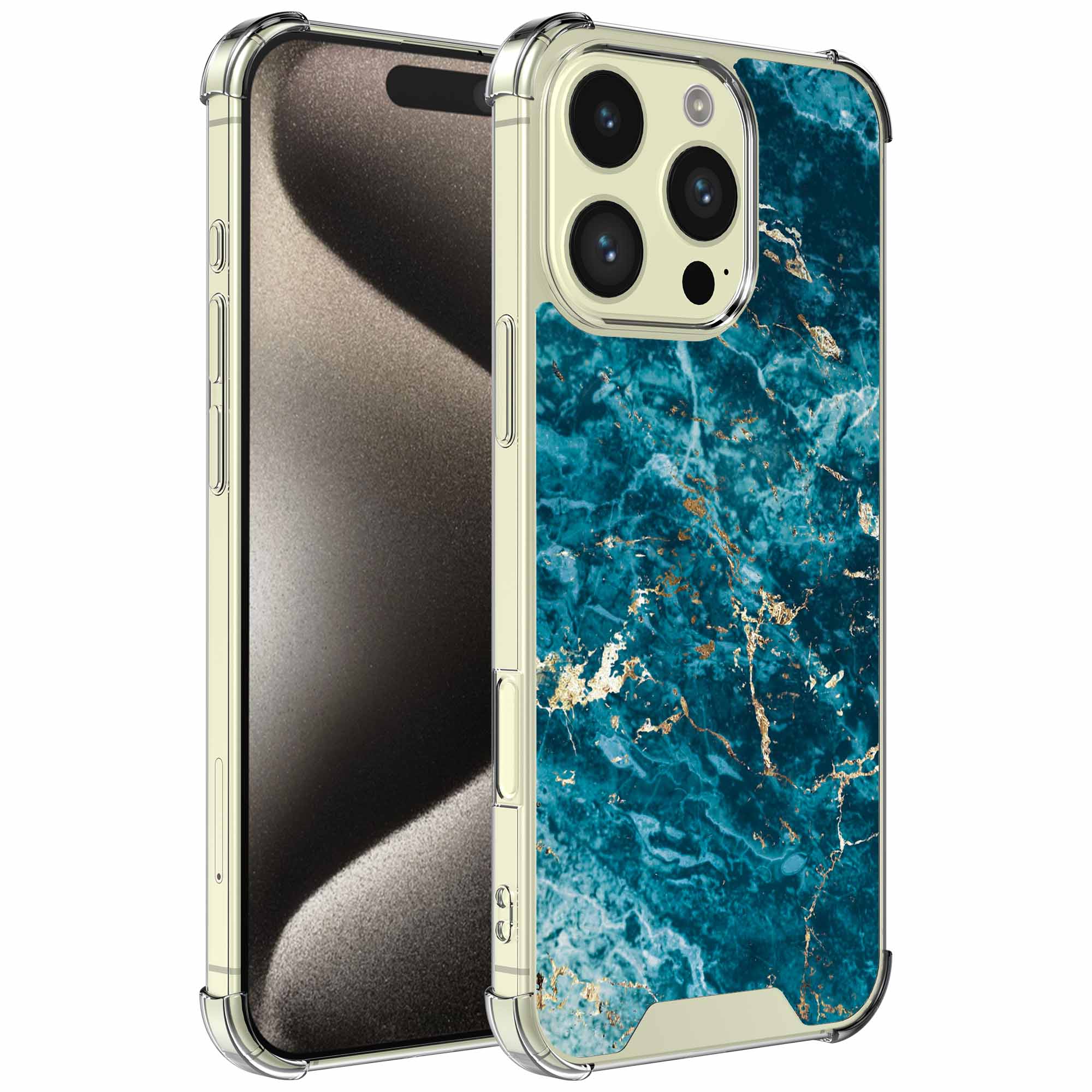Blauw goud marmer opdruk_iPhone 15 Pro transparant telefoonhoesje (1)