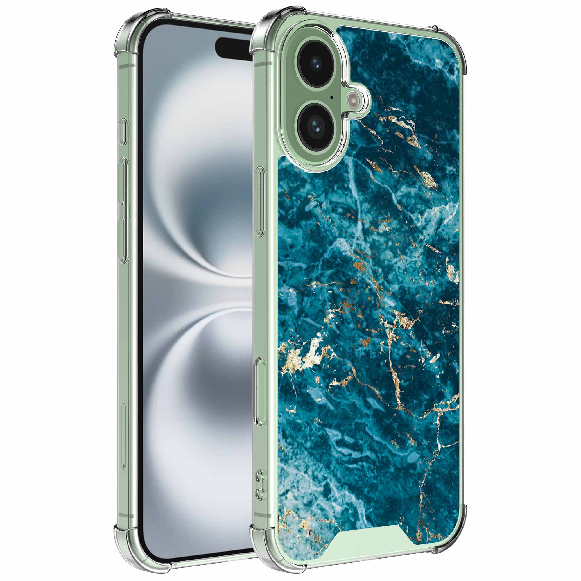 Blauw goud marmer opdruk_iPhone 16 Plus transparant telefoonhoesje (1)