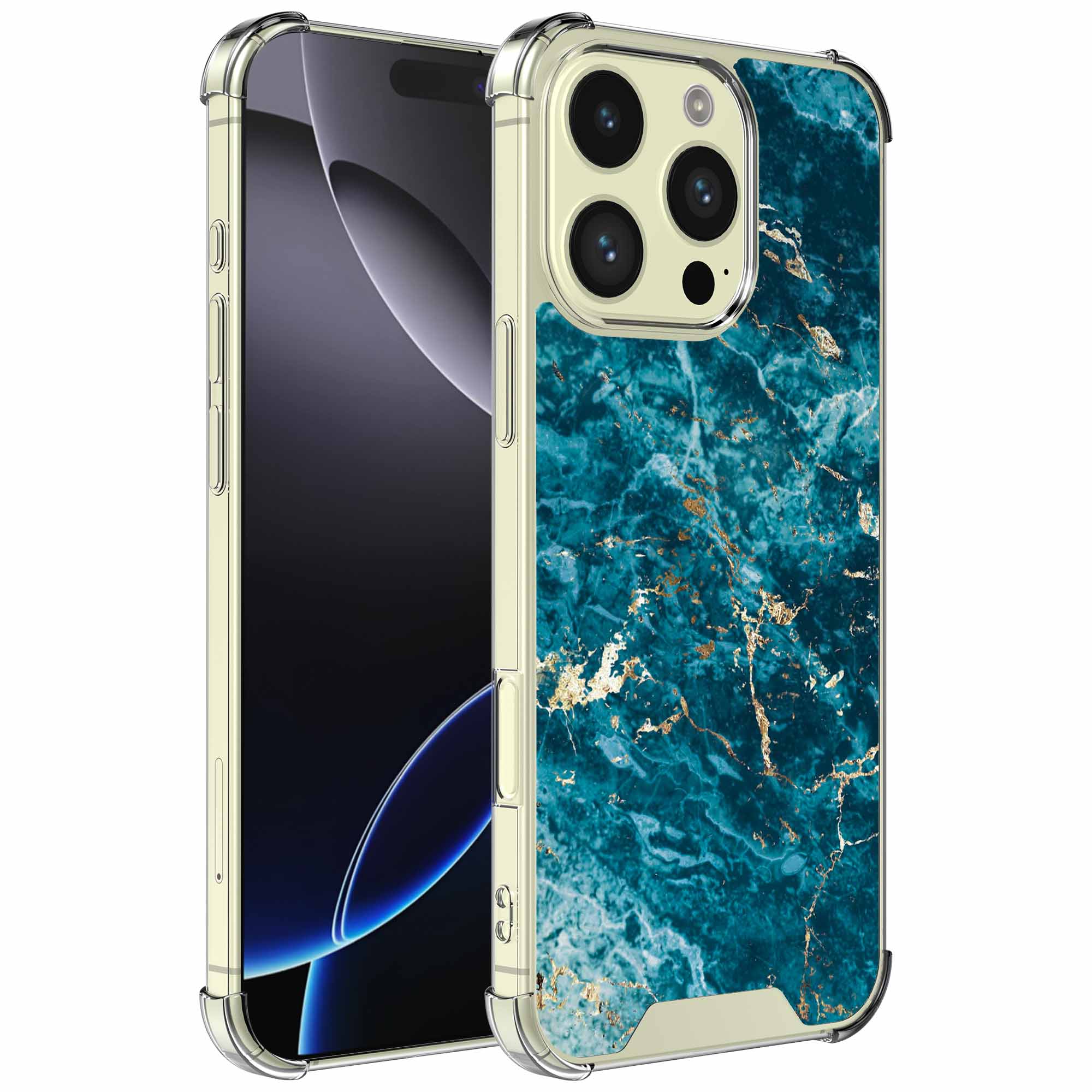 Blauw goud marmer opdruk_iPhone 16 Pro transparant telefoonhoesje (1)