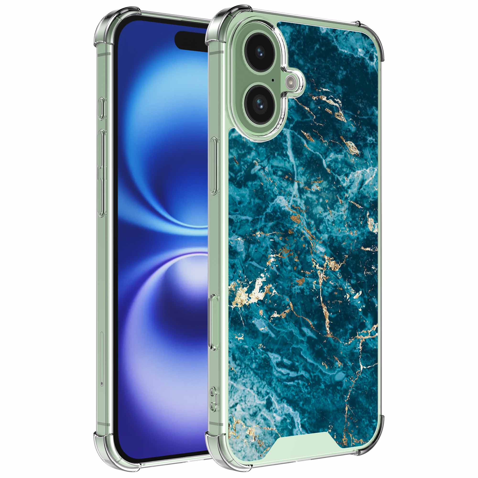 Blauw goud marmer opdruk_iPhone 16 transparant telefoonhoesje (1)