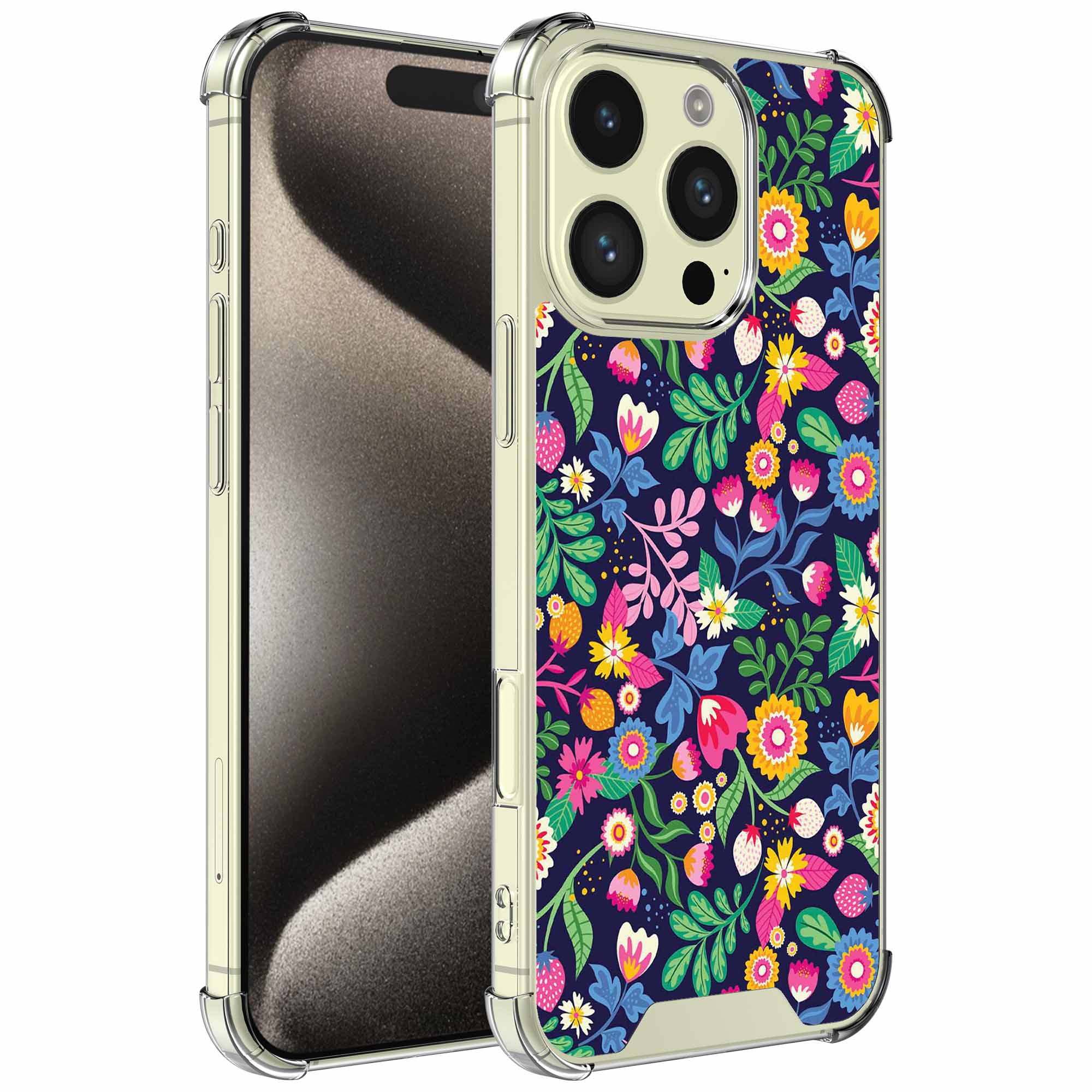 Bloemen opdruk_iPhone 15 Pro transparant telefoonhoesje (1)