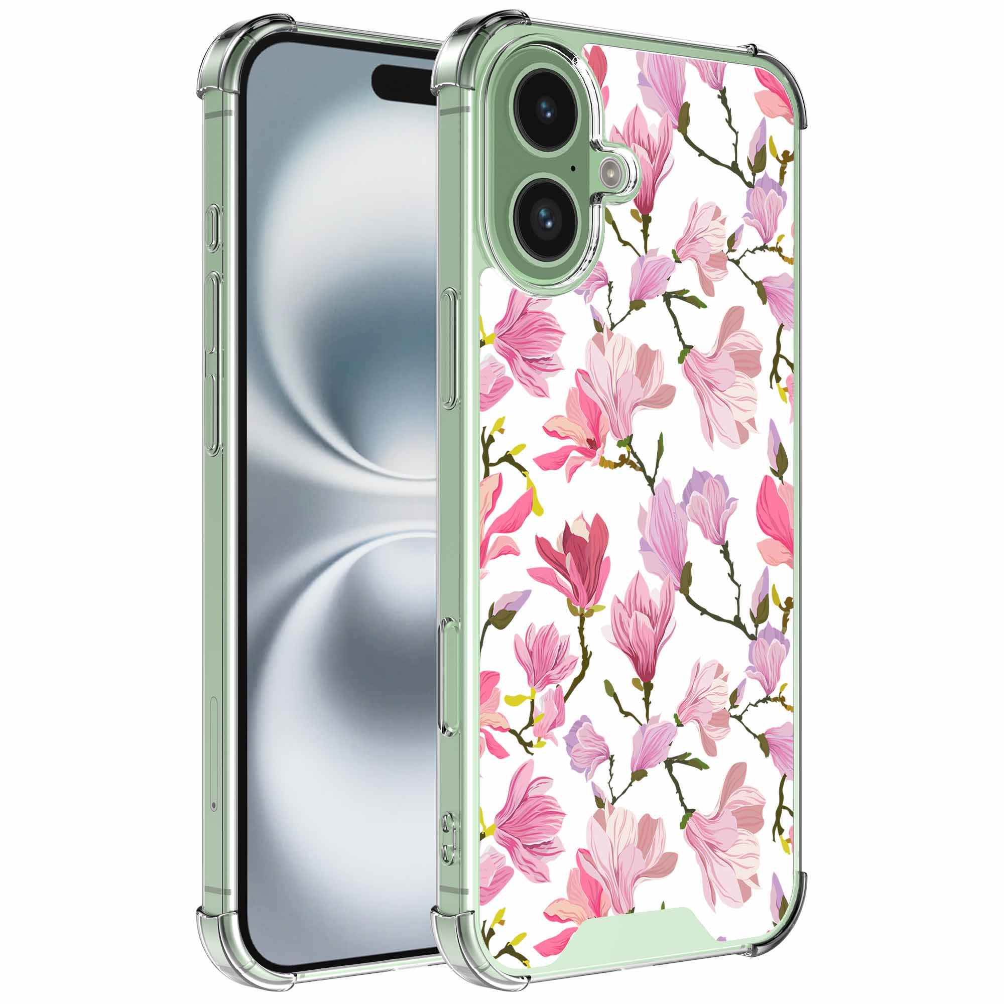 Fuchsia bloemen opdruk_iPhone 16 Plus transparant telefoonhoesje (1)