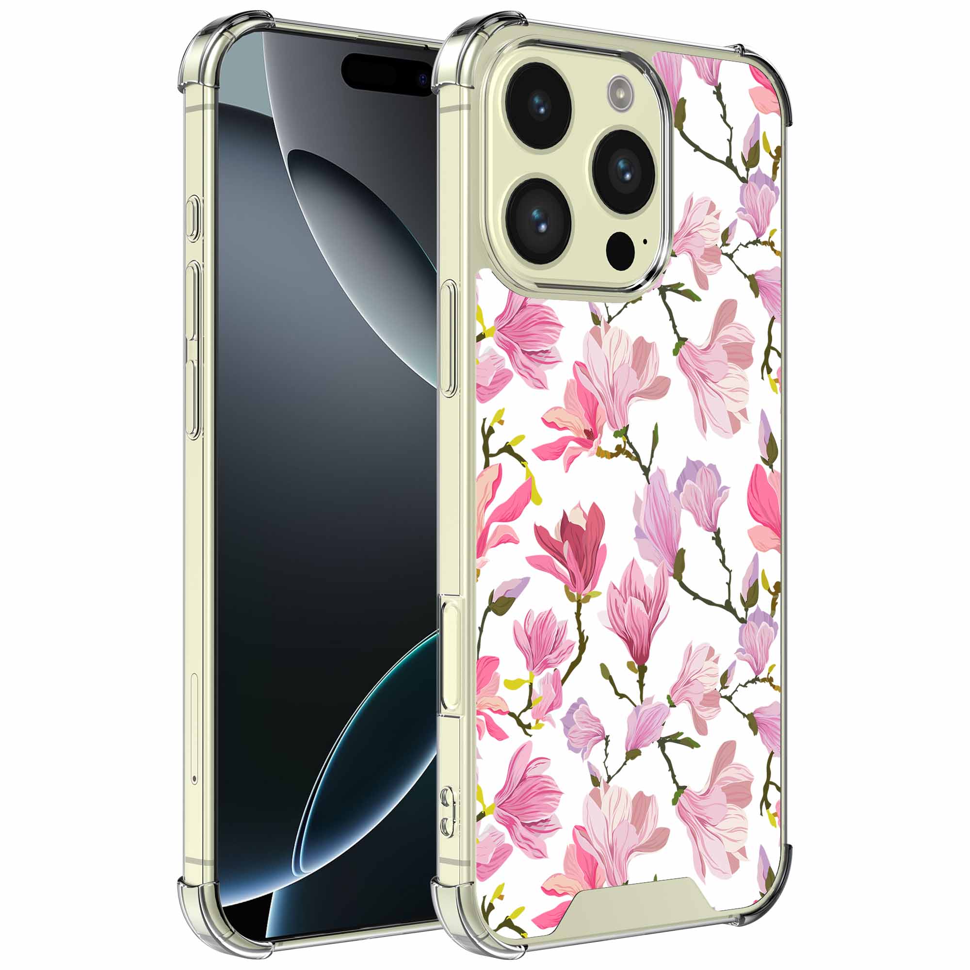 Fuchsia bloemen opdruk_iPhone 16 Pro Max transparant telefoonhoesje (1)