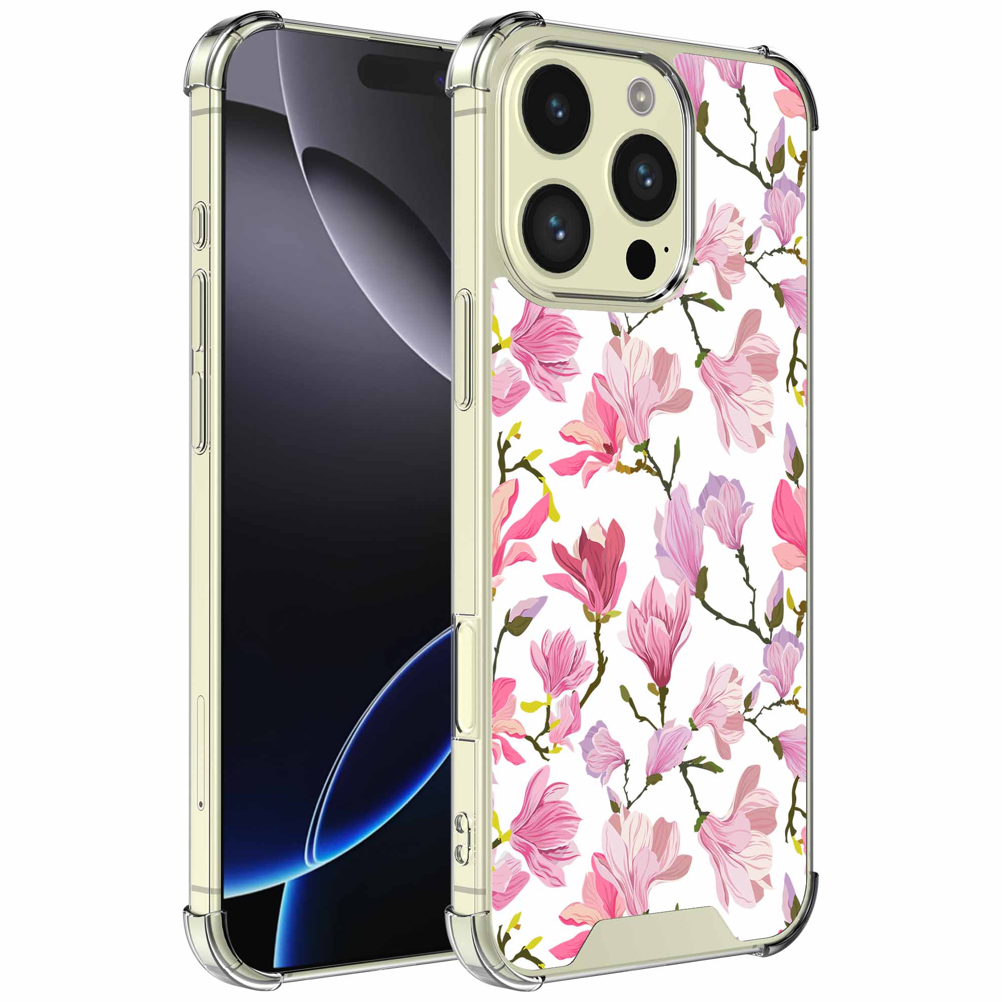 Fuchsia bloemen opdruk_iPhone 16 Pro transparant telefoonhoesje (1)