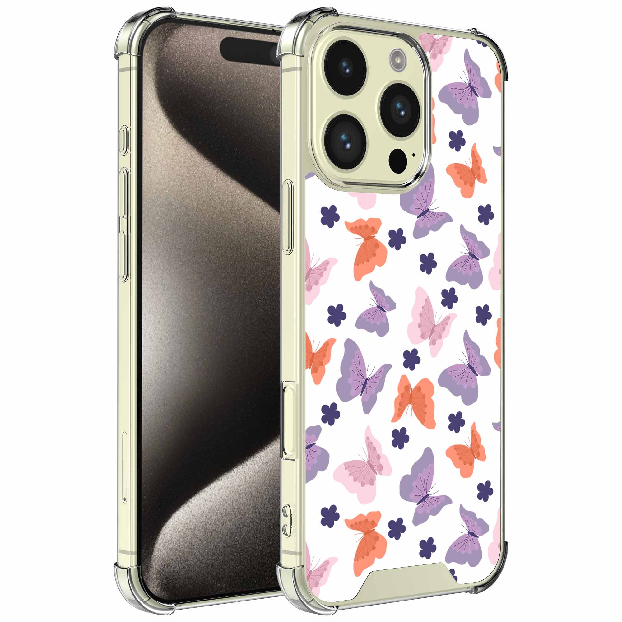 Gekleurde vlinder opdruk_iPhone 15 Pro transparant telefoonhoesje (1)
