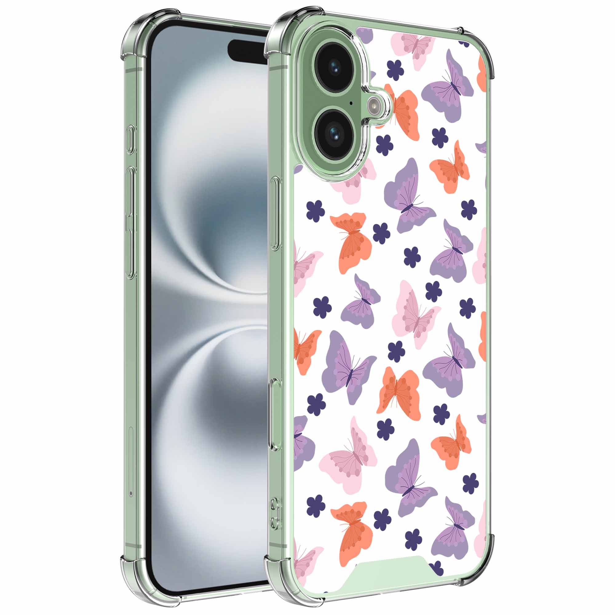 Gekleurde vlinder opdruk_iPhone 16 Plus transparant telefoonhoesje (1)