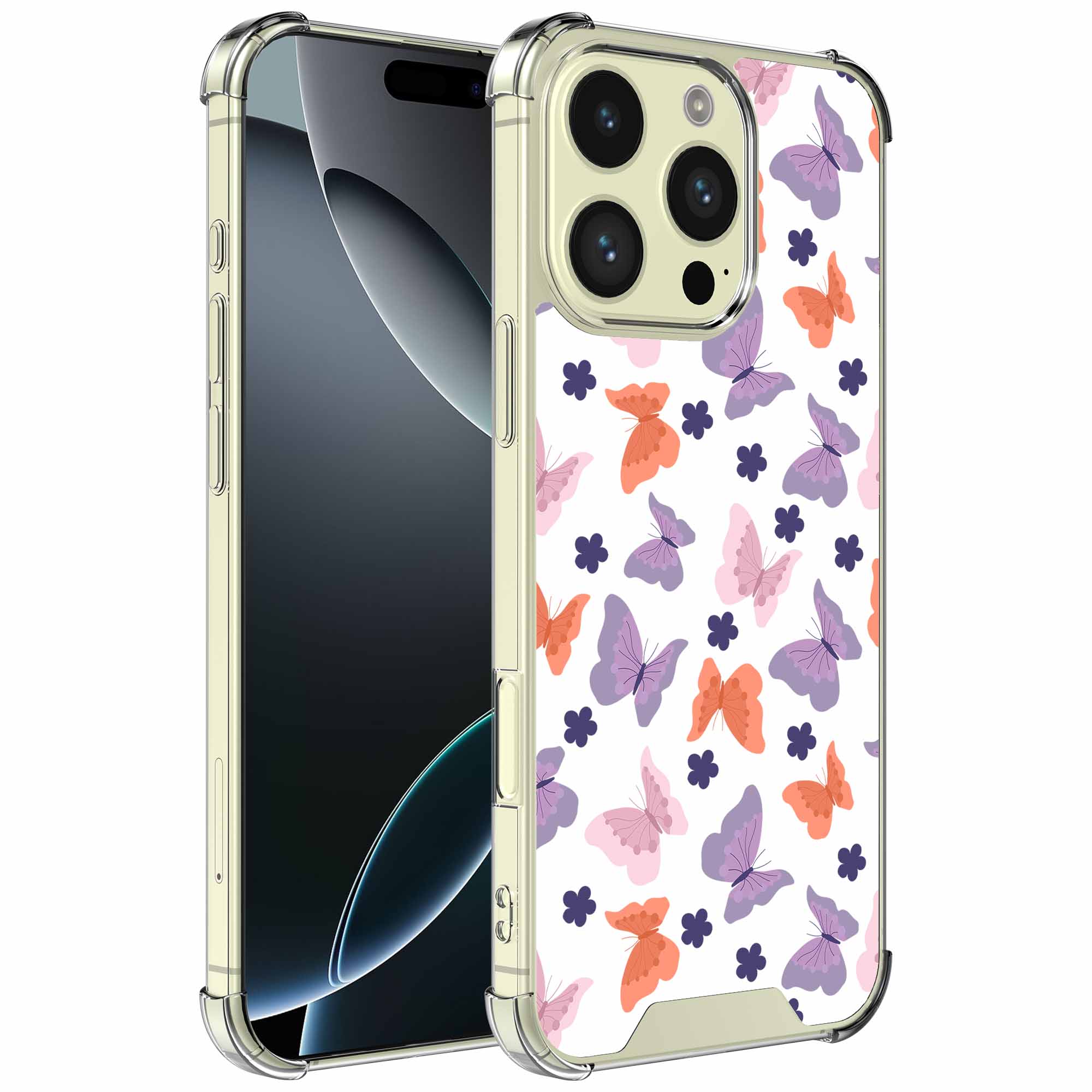 Gekleurde vlinder opdruk_iPhone 16 Pro Max transparant telefoonhoesje (1)