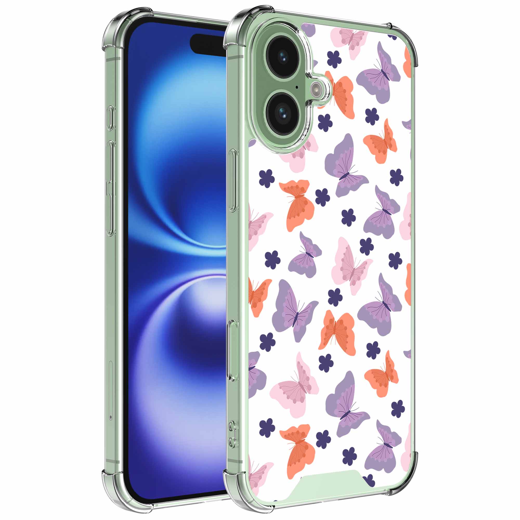 Gekleurde vlinder opdruk_iPhone 16 transparant telefoonhoesje (1)
