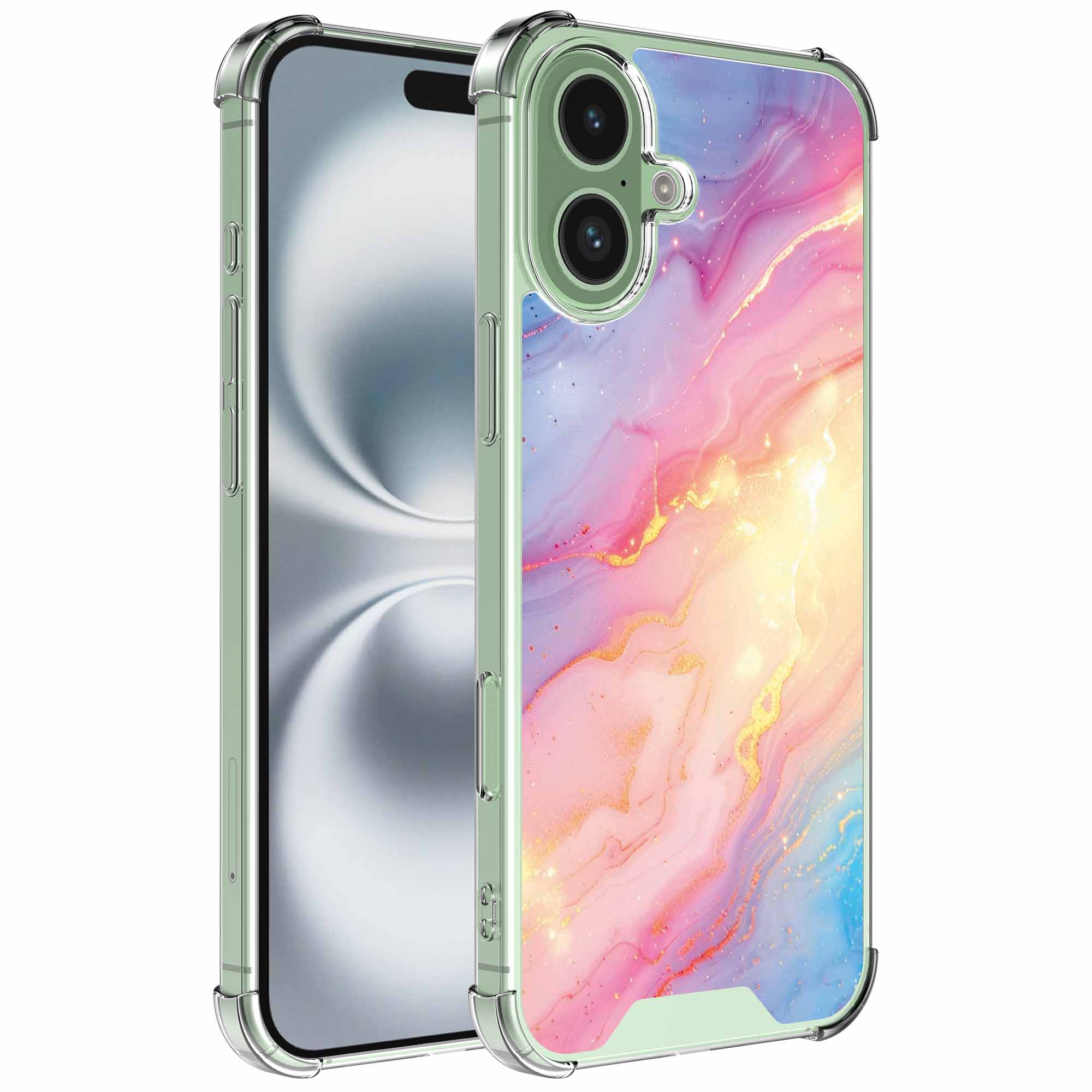 Glitter marmer opdruk_iPhone 16 Plus transparant telefoonhoesje (1)