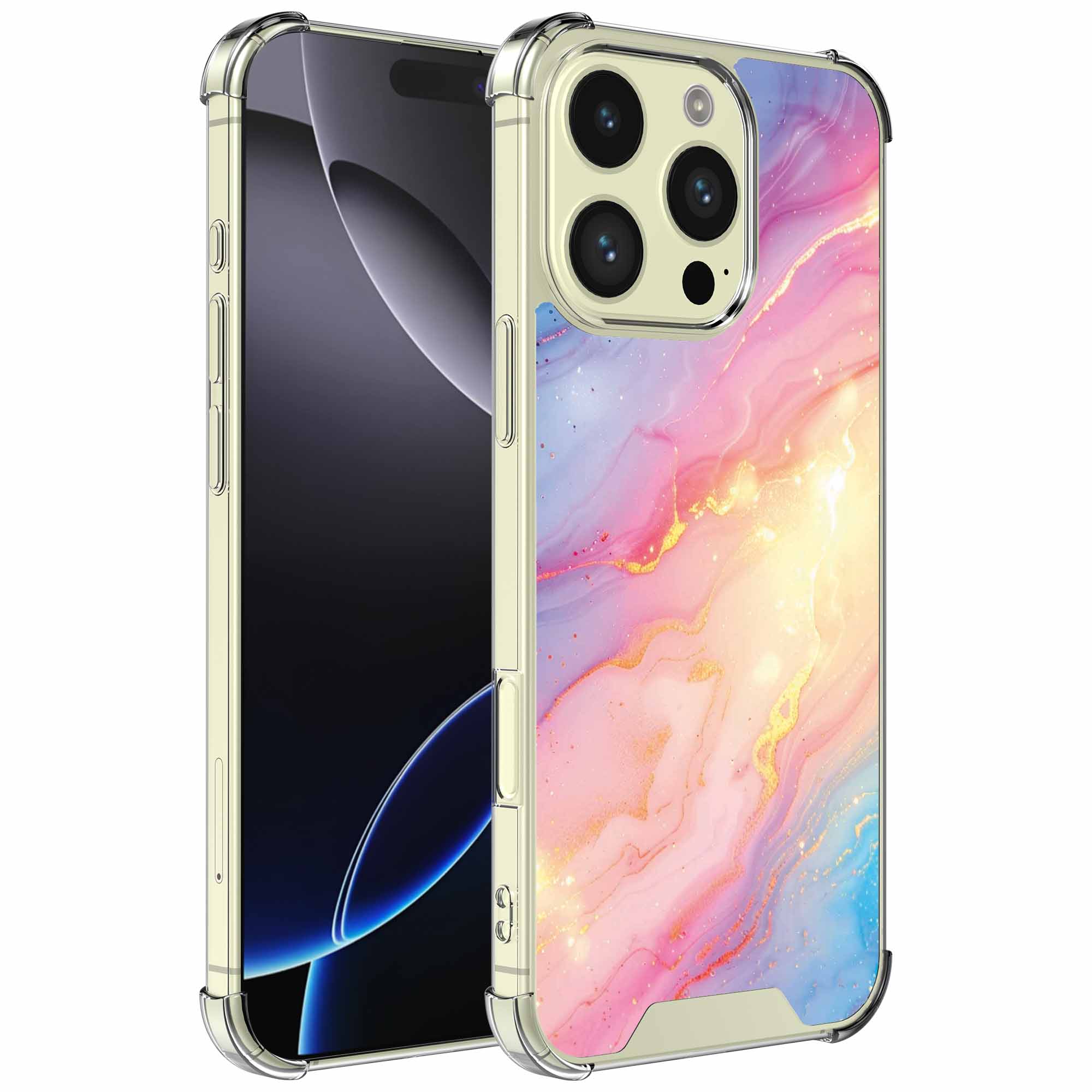 Glitter marmer opdruk_iPhone 16 Pro transparant telefoonhoesje (1)