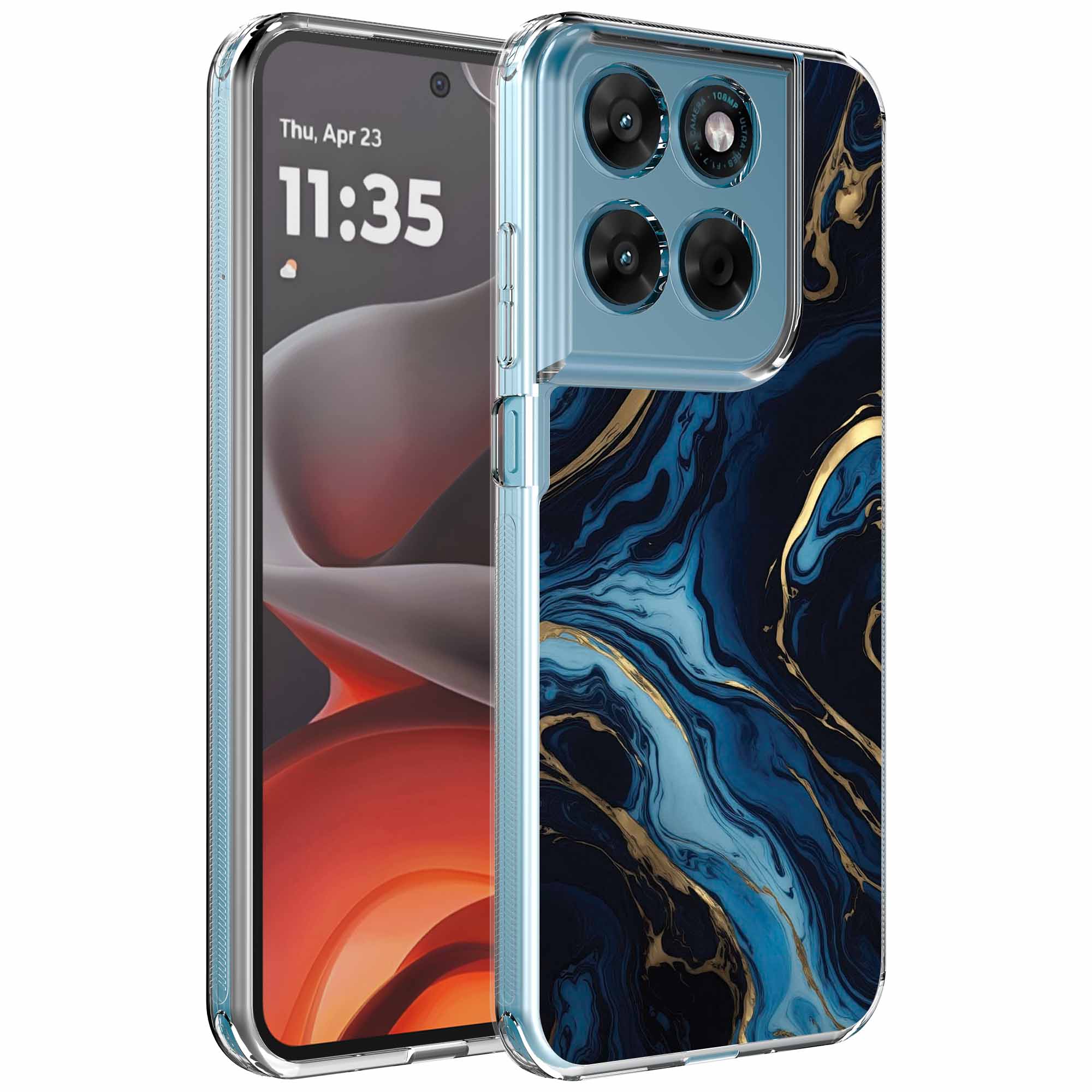 Goud blauw marmer opdruk_Motorola Moto G15 transparant telefoonhoesje (1)