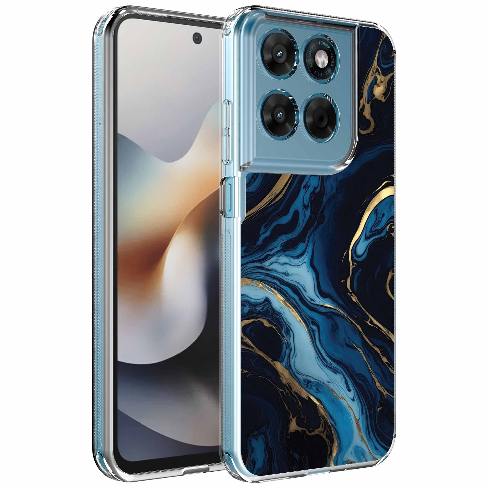 Goud blauw marmer opdruk_Motorola Moto G56 transparant telefoonhoesje (1)