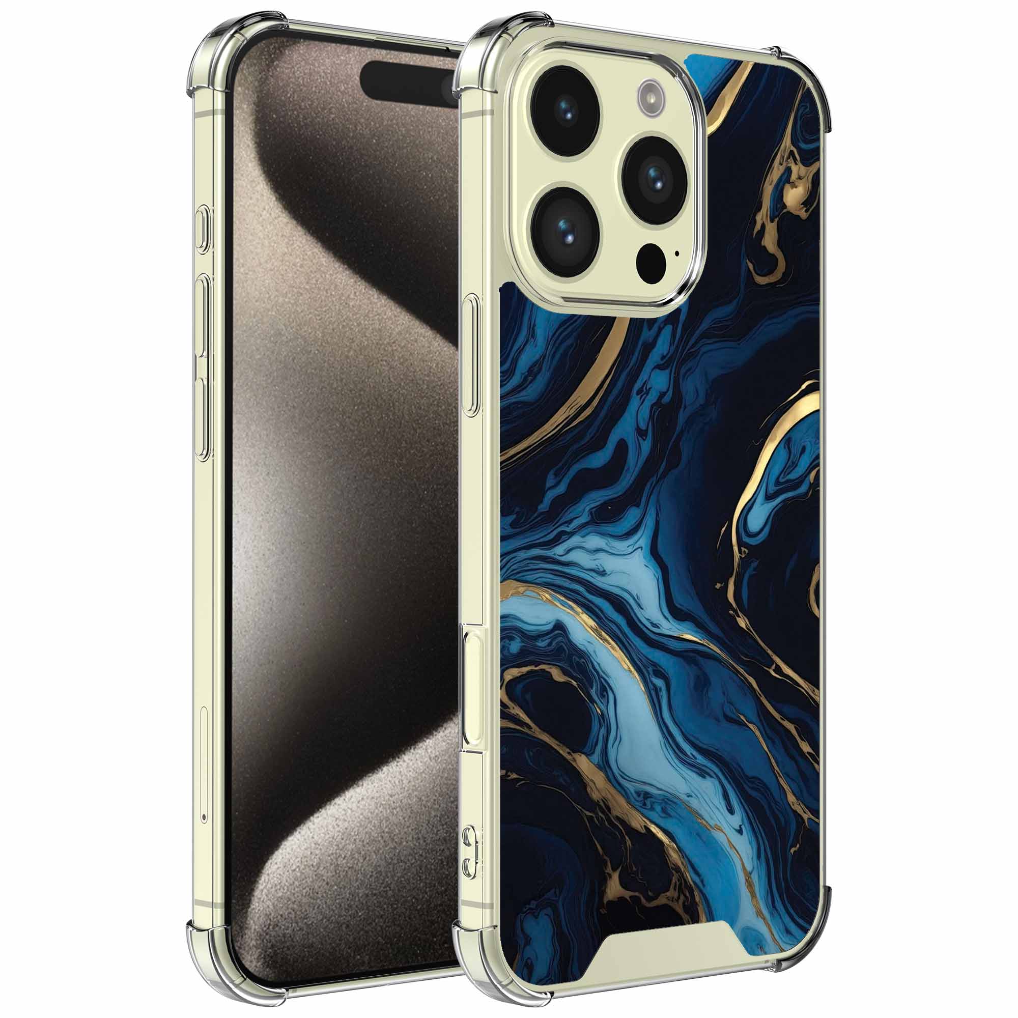 Goud blauw marmer opdruk_iPhone 15 Pro transparant telefoonhoesje (1)