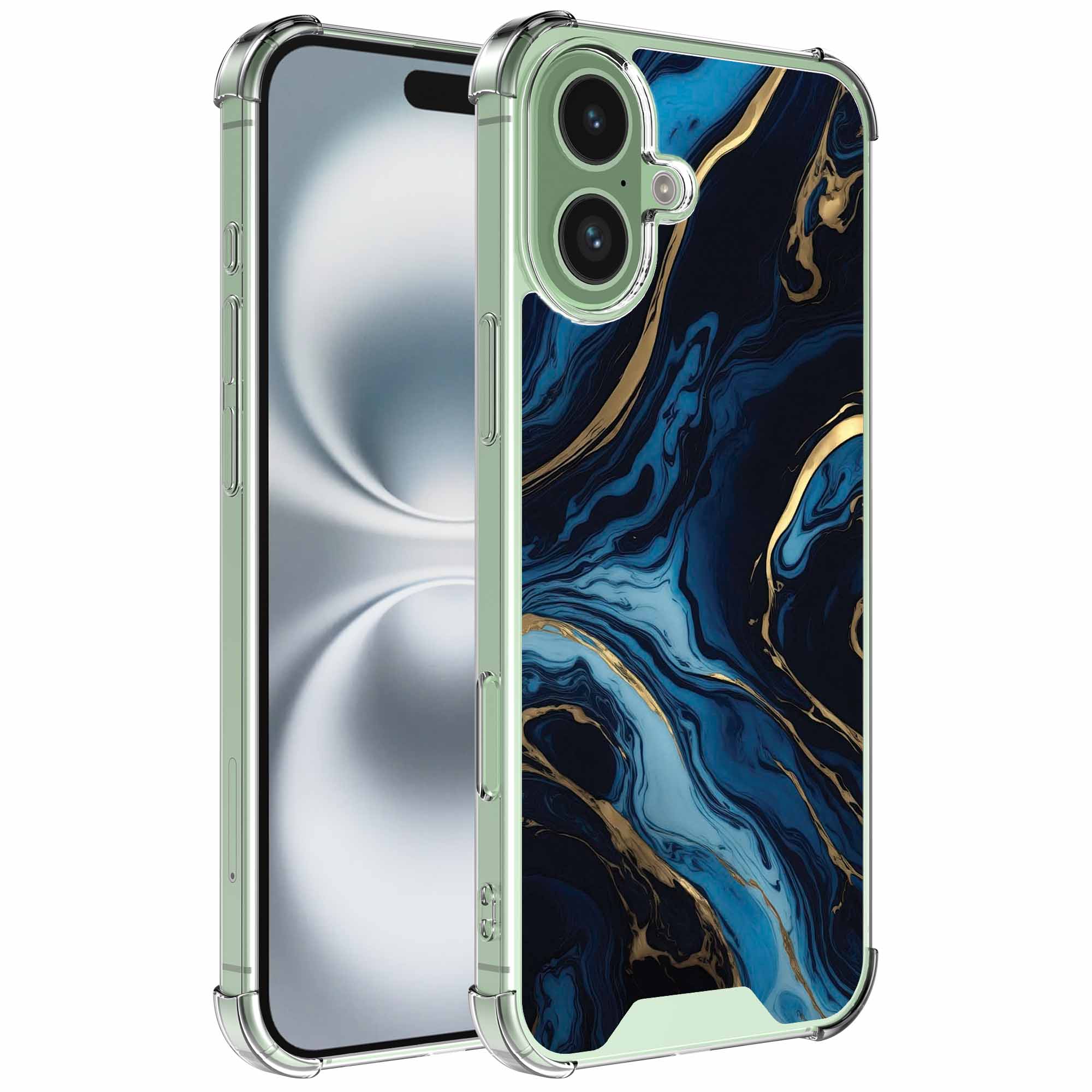 Goud blauw marmer opdruk_iPhone 16 Plus transparant telefoonhoesje (1)