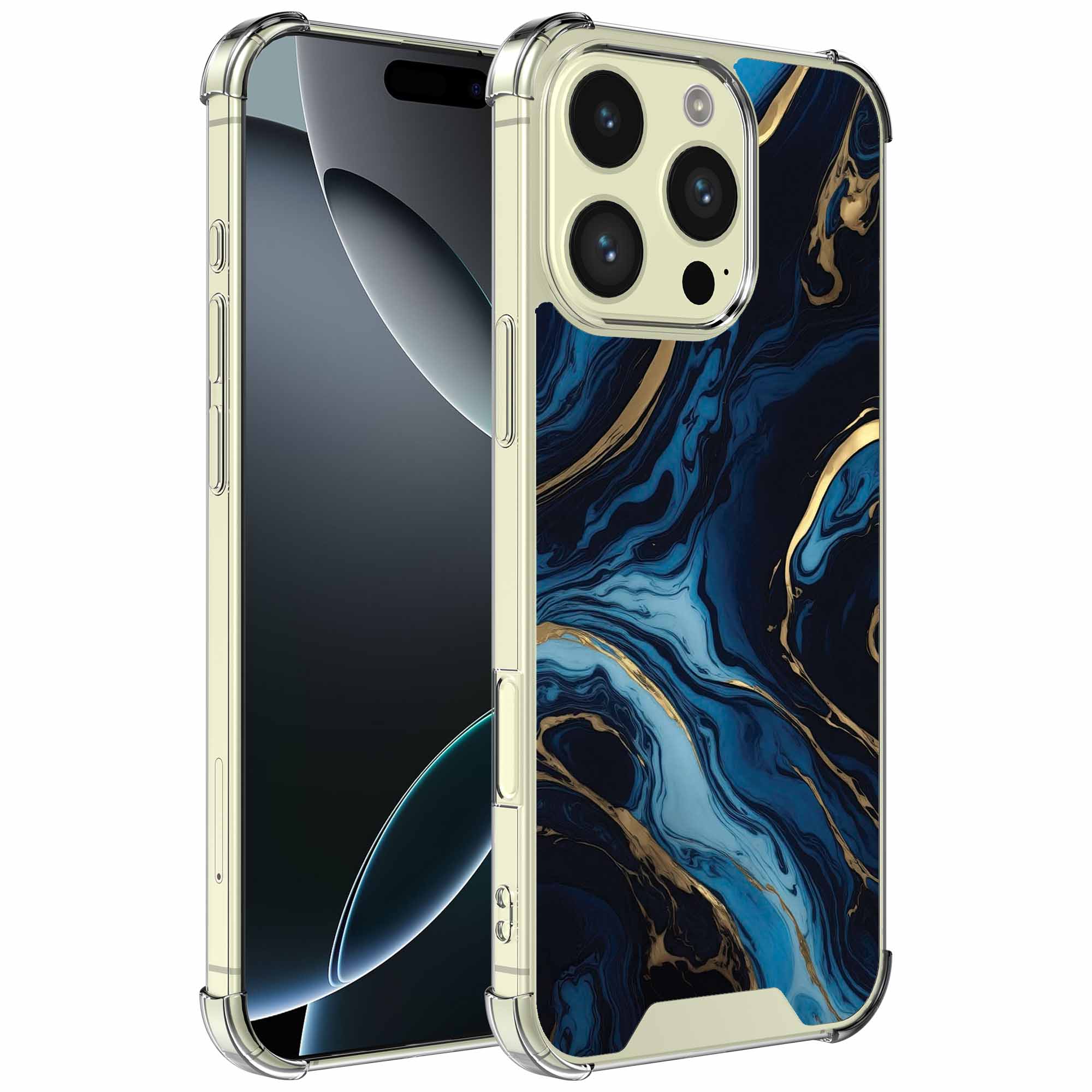 Goud blauw marmer opdruk_iPhone 16 Pro Max transparant telefoonhoesje (1)