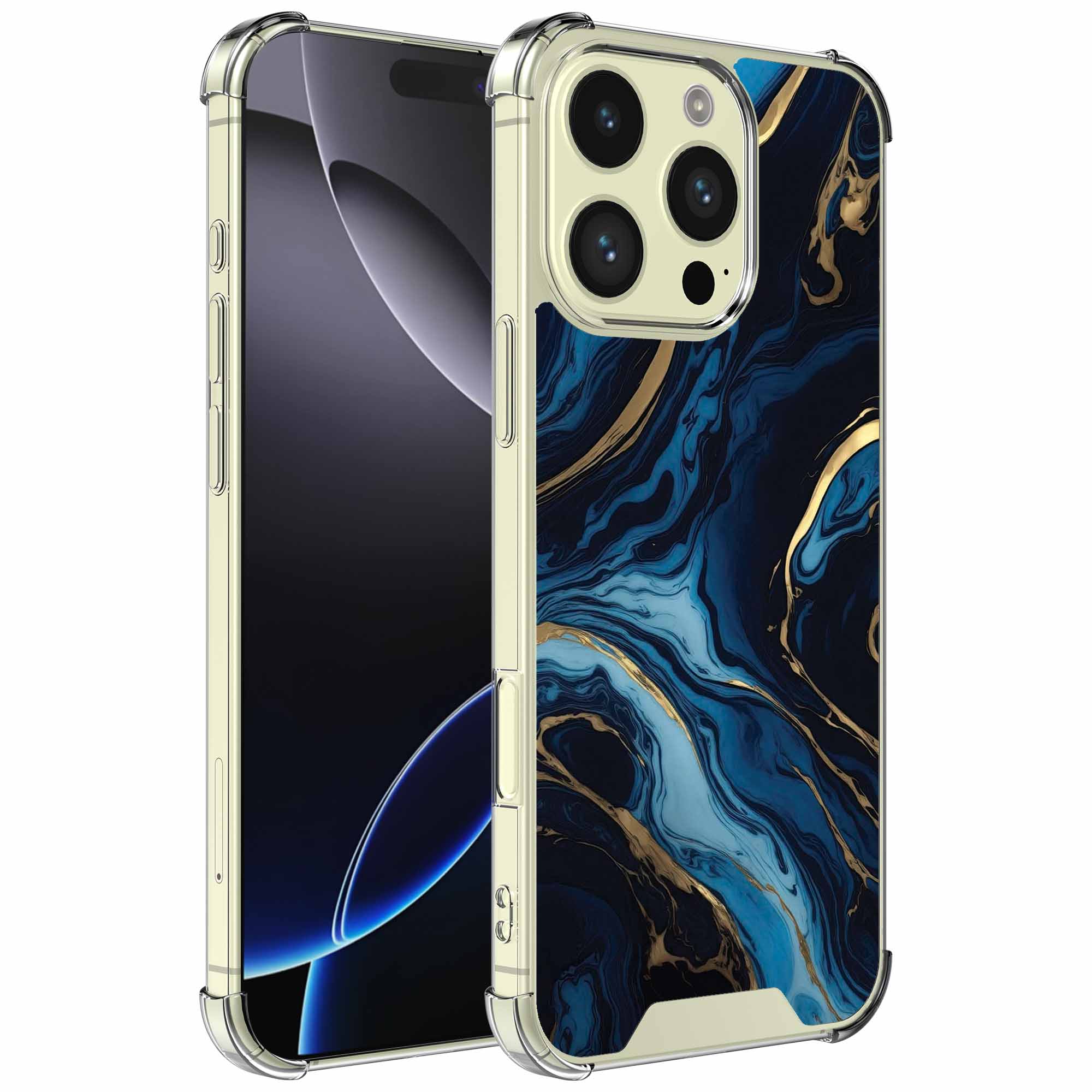 Goud blauw marmer opdruk_iPhone 16 Pro transparant telefoonhoesje (1)