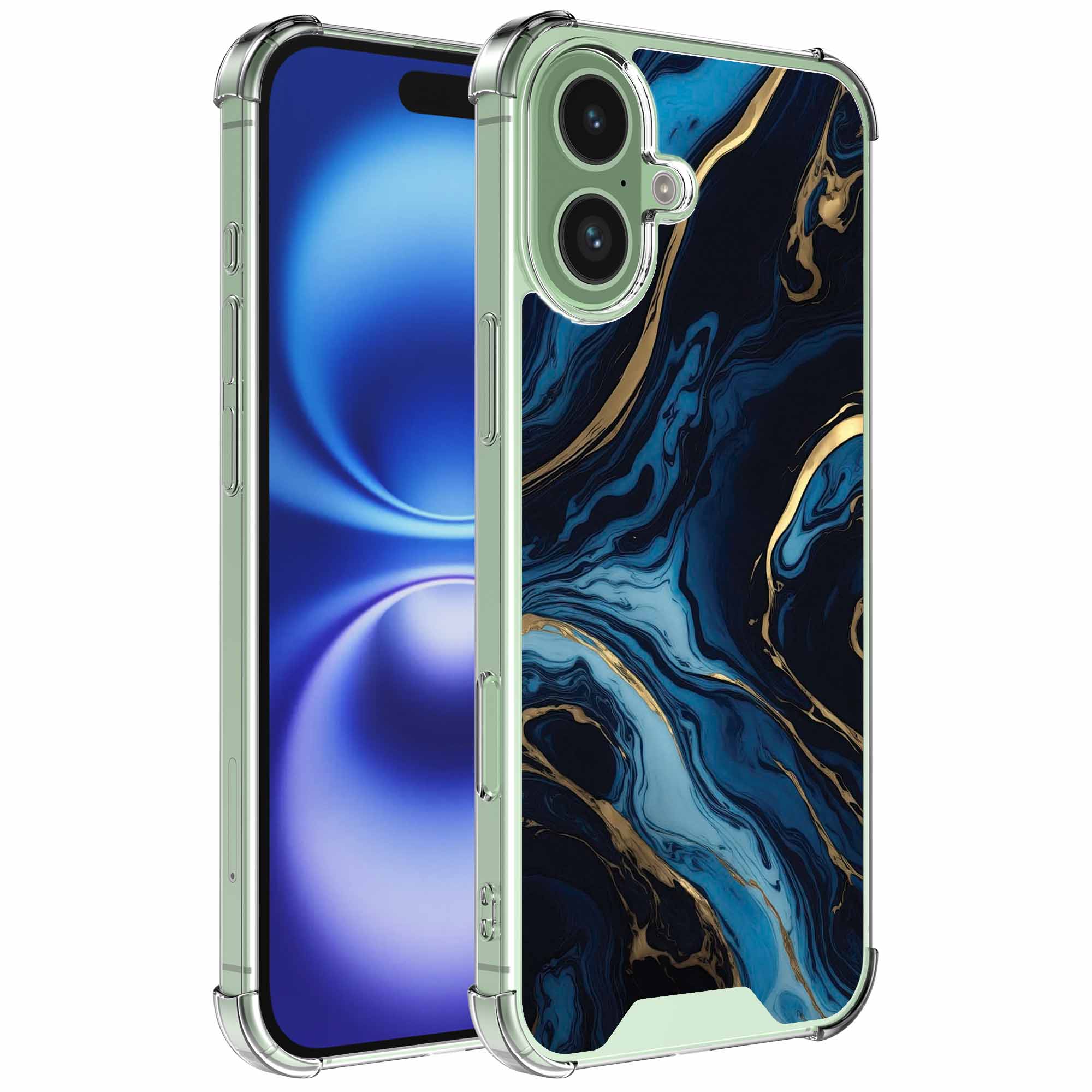 Goud blauw marmer opdruk_iPhone 16 transparant telefoonhoesje (1)