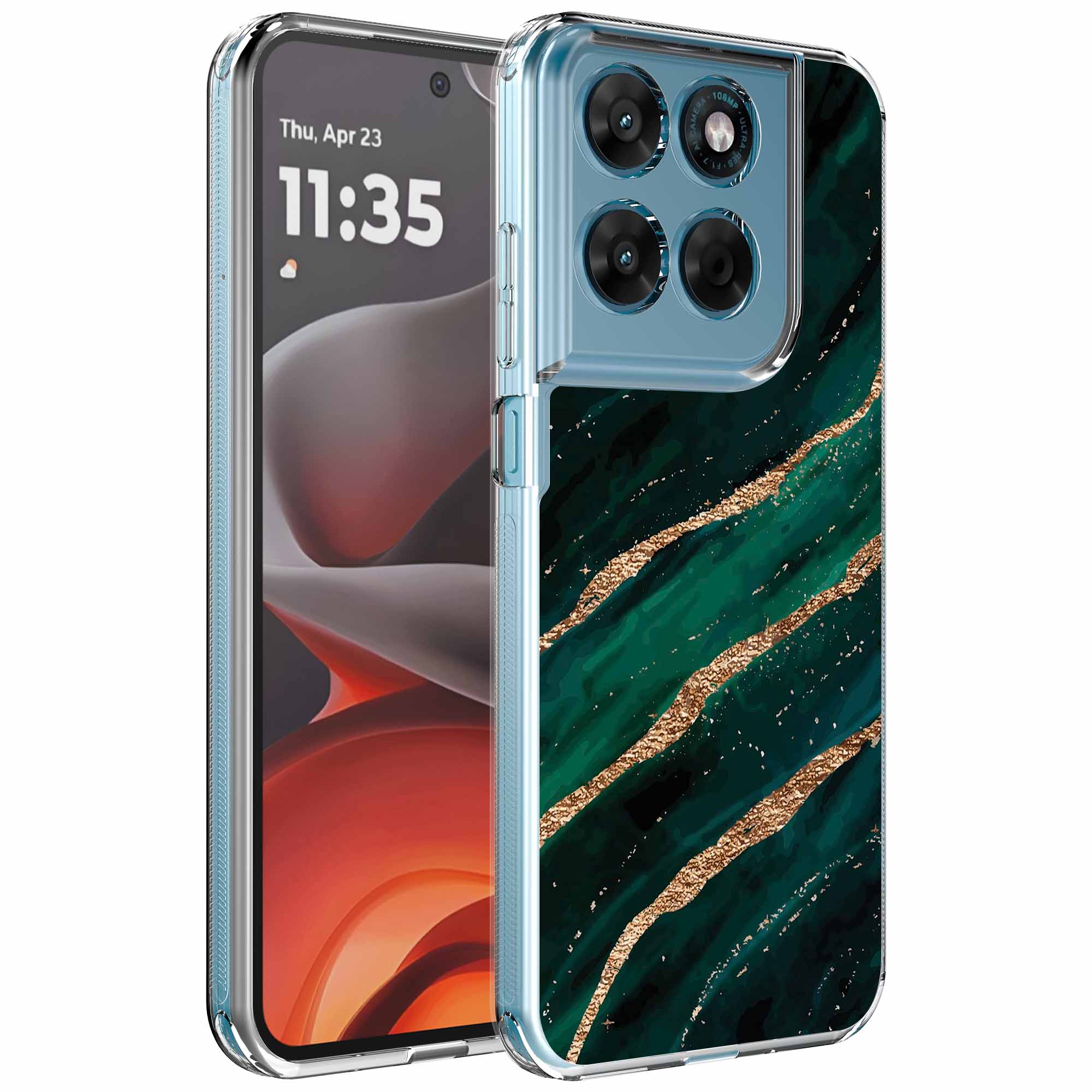 Goud groen marmer opdruk_Motorola Moto G15 transparant telefoonhoesje (1)