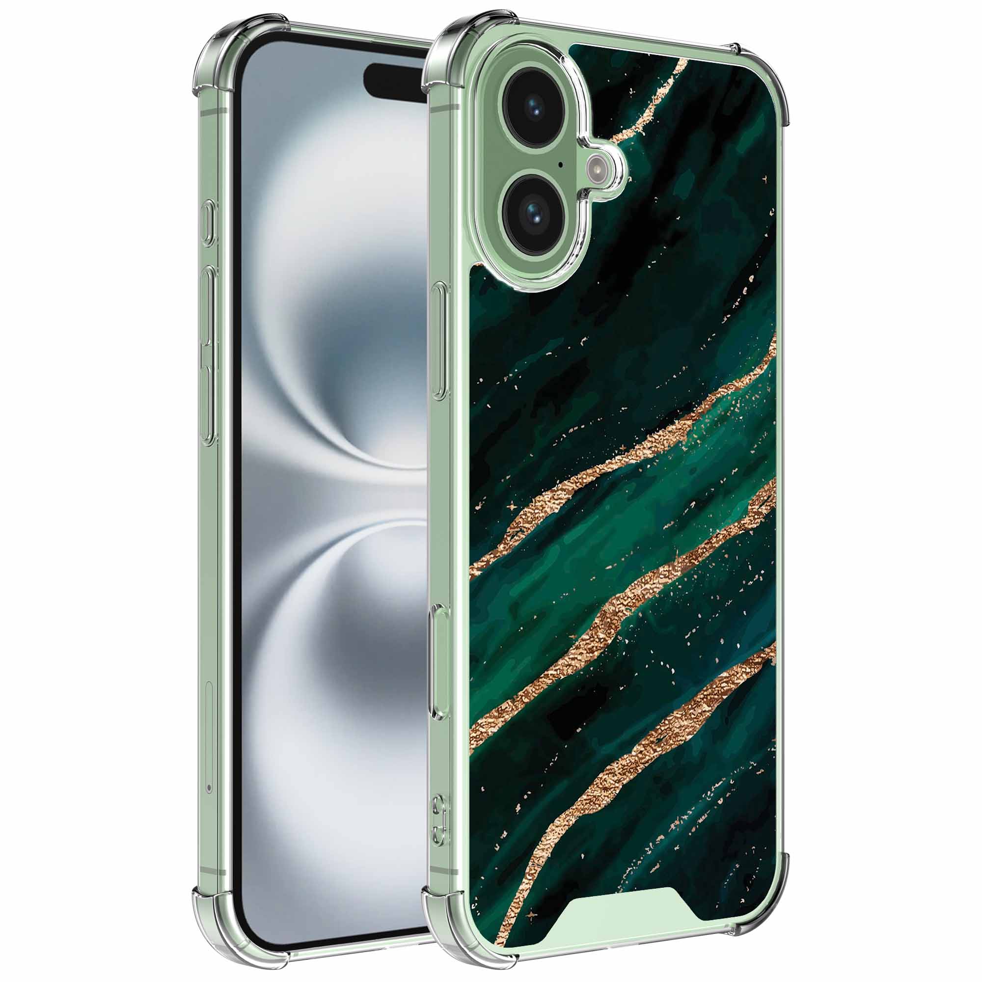 Goud groen marmer opdruk_iPhone 16 Plus transparant telefoonhoesje (1)