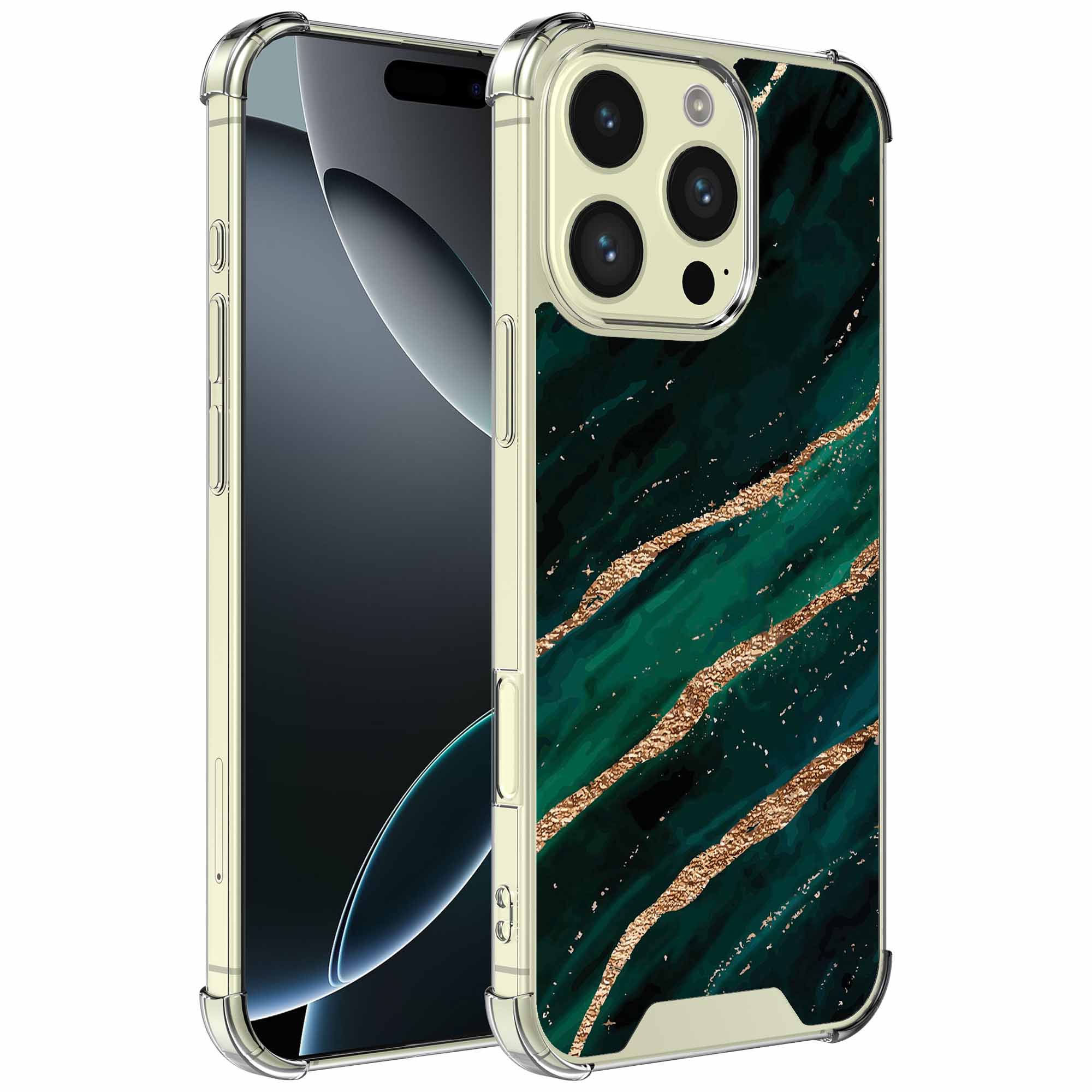 Goud groen marmer opdruk_iPhone 16 Pro Max transparant telefoonhoesje (1)