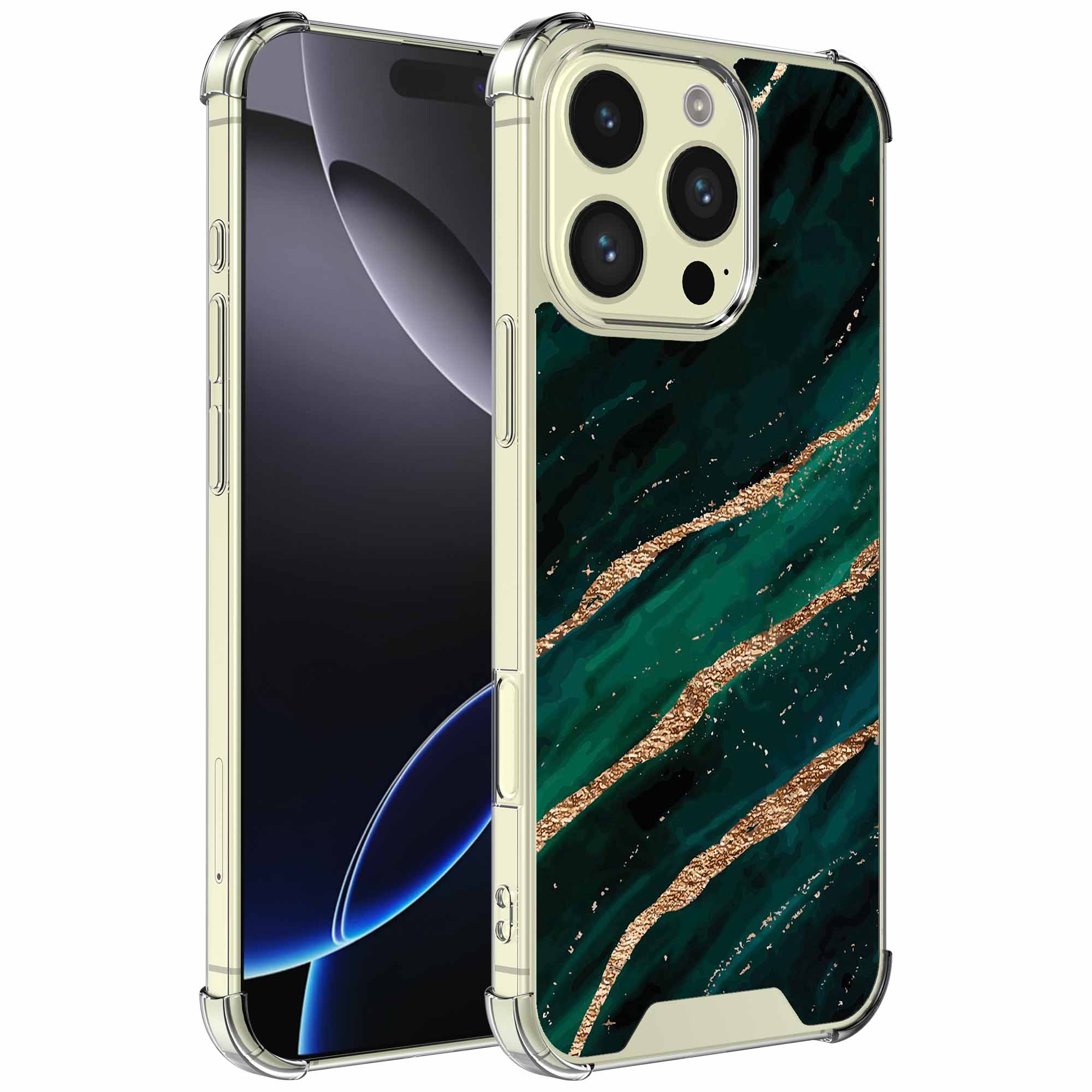 Goud groen marmer opdruk_iPhone 16 Pro transparant telefoonhoesje (1)