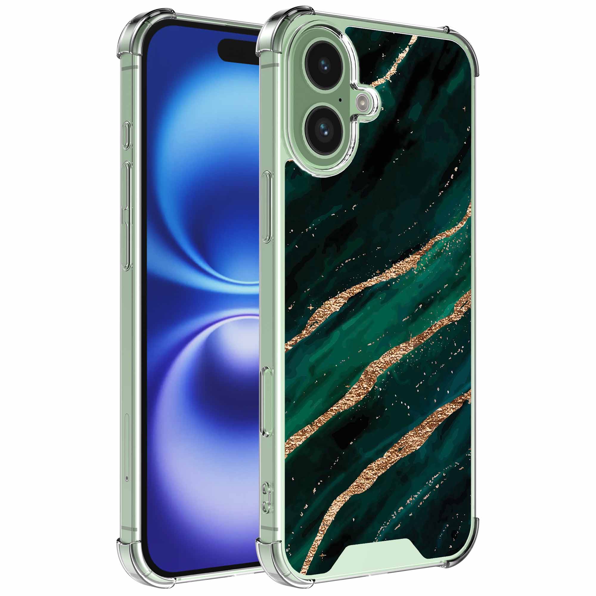 Goud groen marmer opdruk_iPhone 16 transparant telefoonhoesje (1)