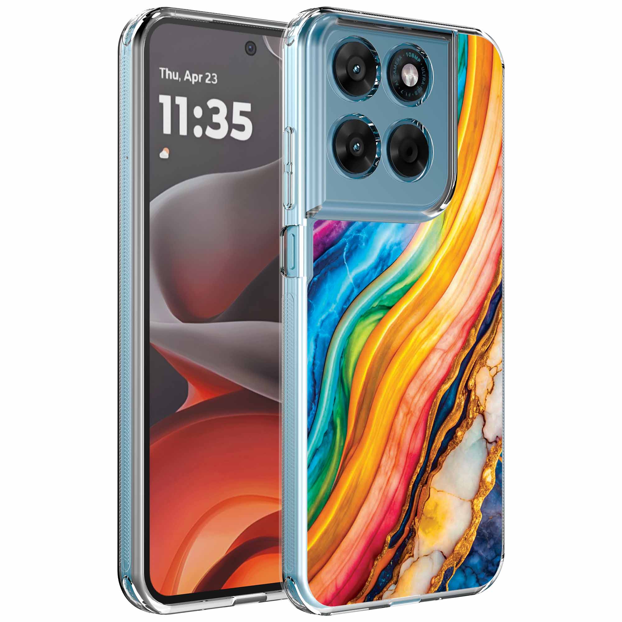 Goud regenboog marmer opdruk_Motorola Moto G15 transparant telefoonhoesje (1)
