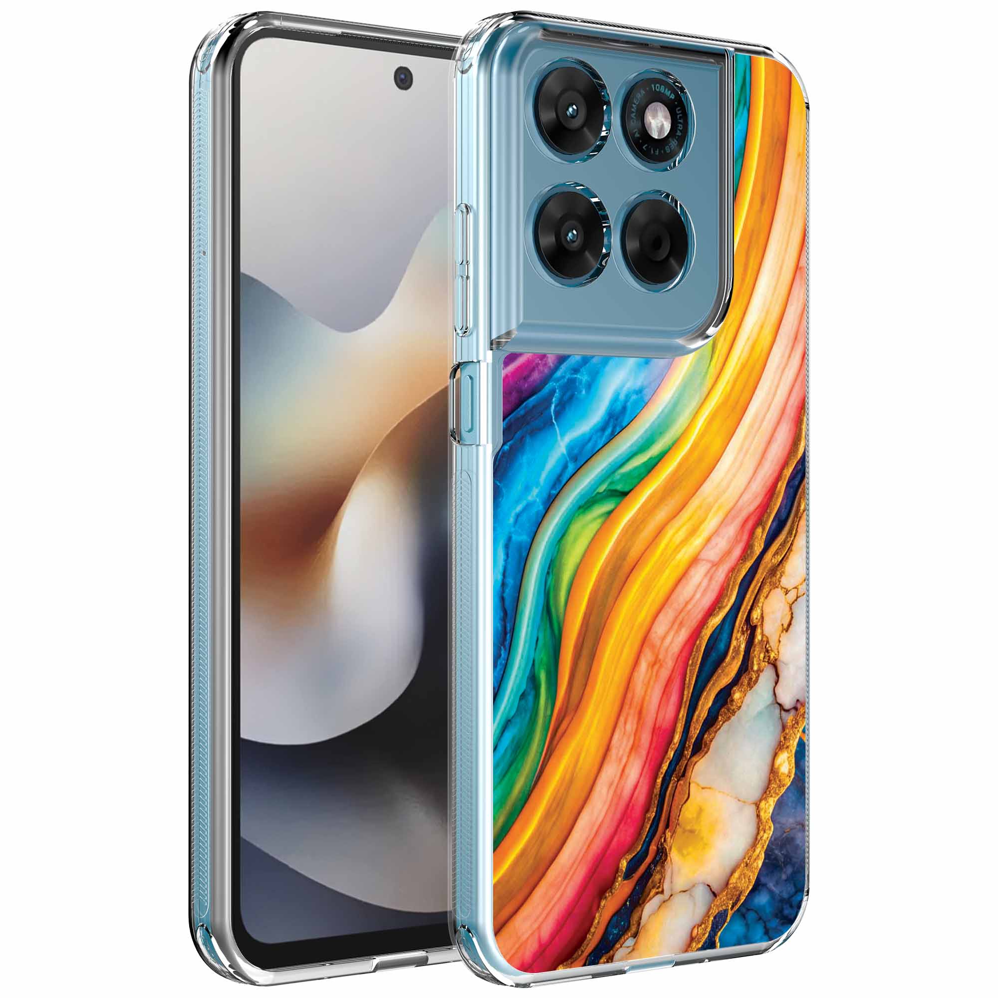 Goud regenboog marmer opdruk_Motorola Moto G56 transparant telefoonhoesje (1)