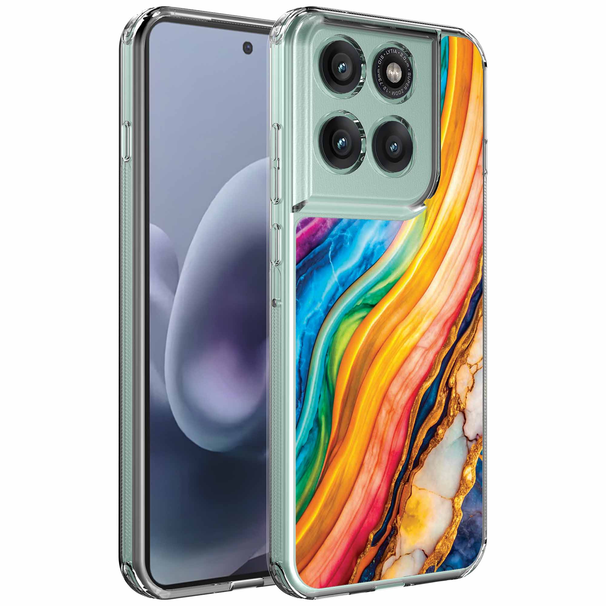 Goud regenboog marmer opdruk_Motorola Moto G86 transparant telefoonhoesje (1)