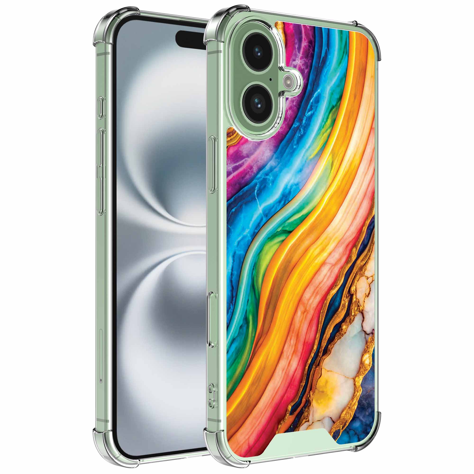 Goud regenboog marmer opdruk_iPhone 16 Plus transparant telefoonhoesje (1)