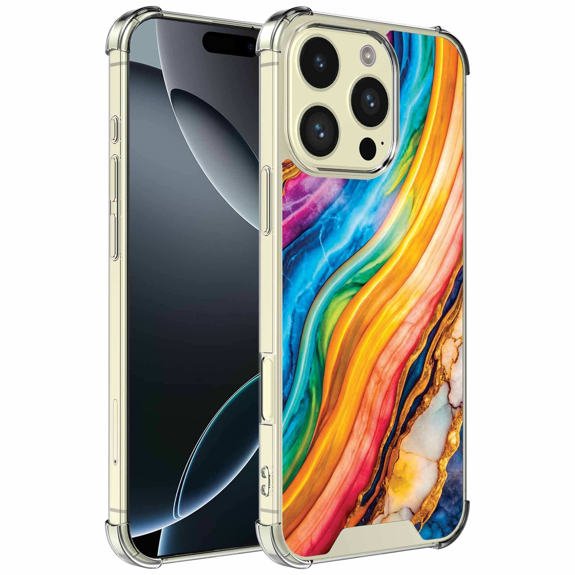 Goud regenboog marmer opdruk_iPhone 16 Pro Max transparant telefoonhoesje (1)