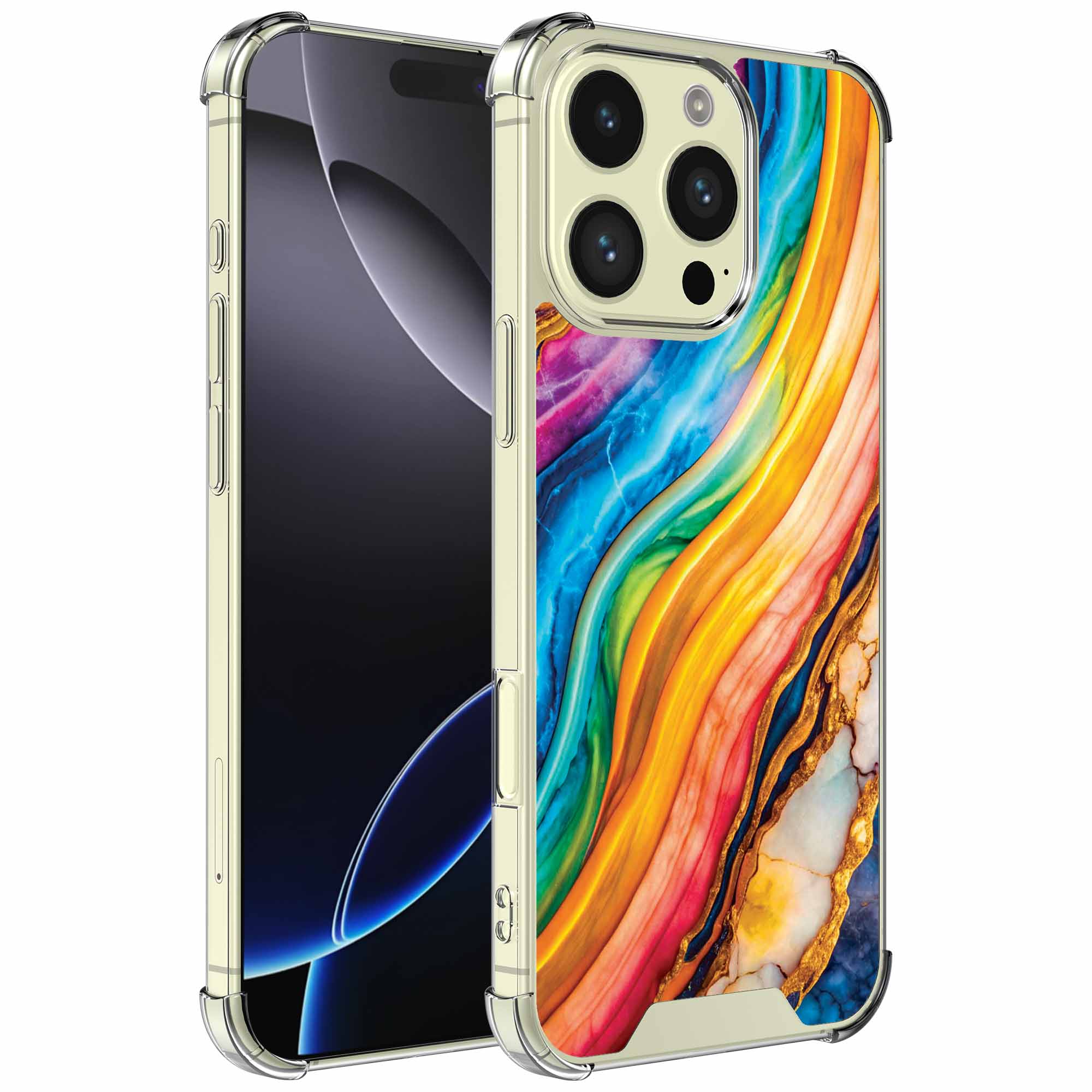 Goud regenboog marmer opdruk_iPhone 16 Pro transparant telefoonhoesje (1)