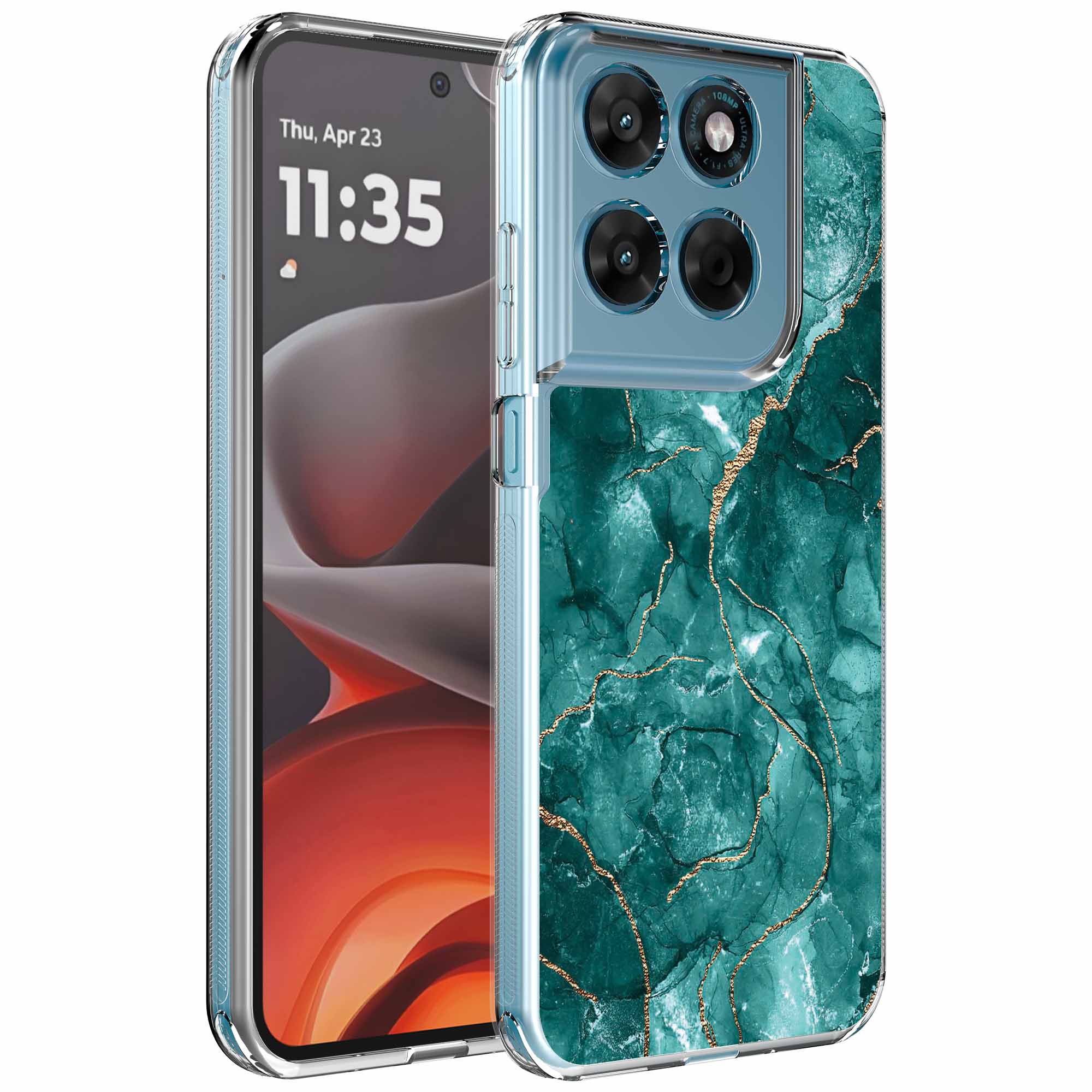 Groen goud marmer opdruk_Motorola Moto G15 transparant telefoonhoesje (1)