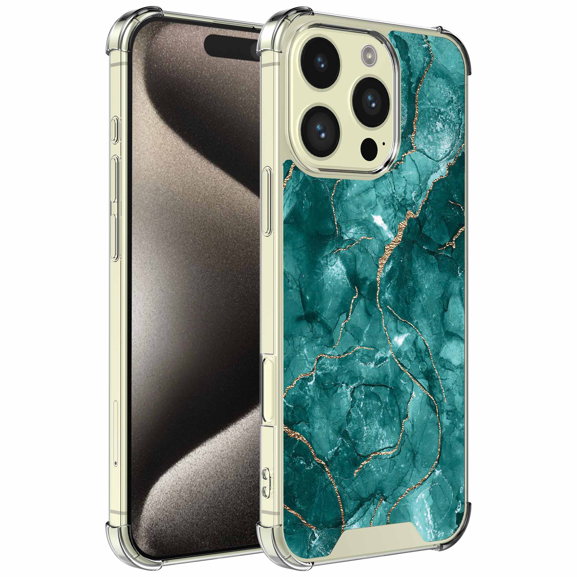Groen goud marmer opdruk_iPhone 15 Pro transparant telefoonhoesje (1)