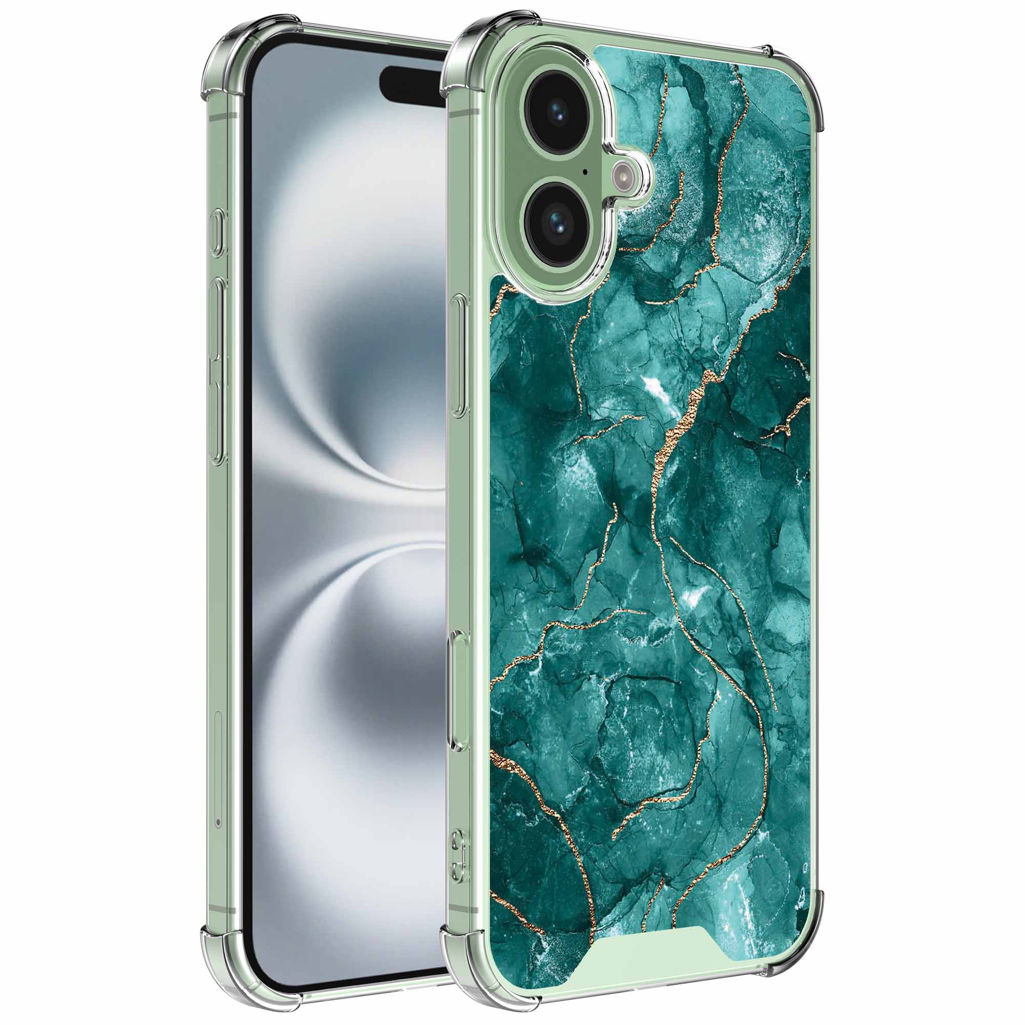 Groen goud marmer opdruk_iPhone 16 Plus transparant telefoonhoesje (1)