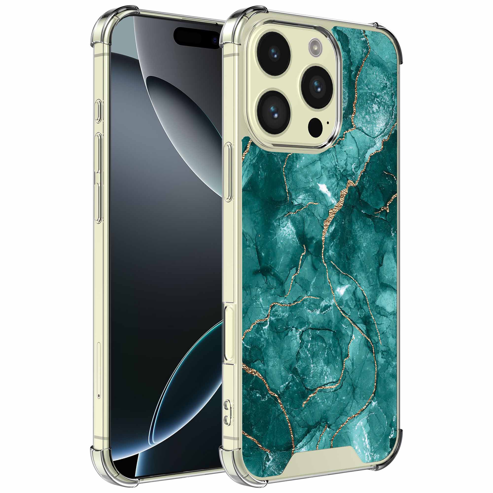 Groen goud marmer opdruk_iPhone 16 Pro Max transparant telefoonhoesje (1)