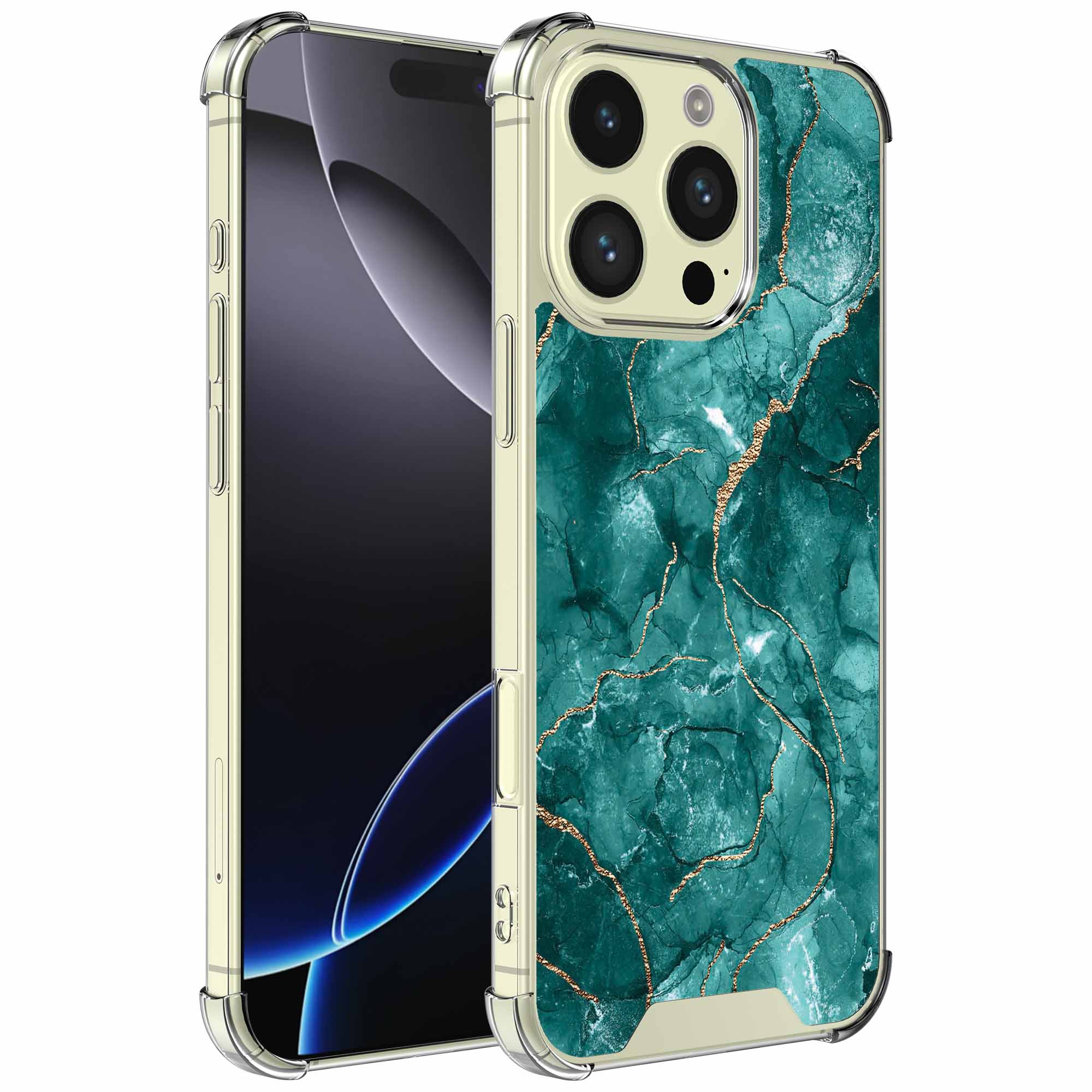 Groen goud marmer opdruk_iPhone 16 Pro transparant telefoonhoesje (1)