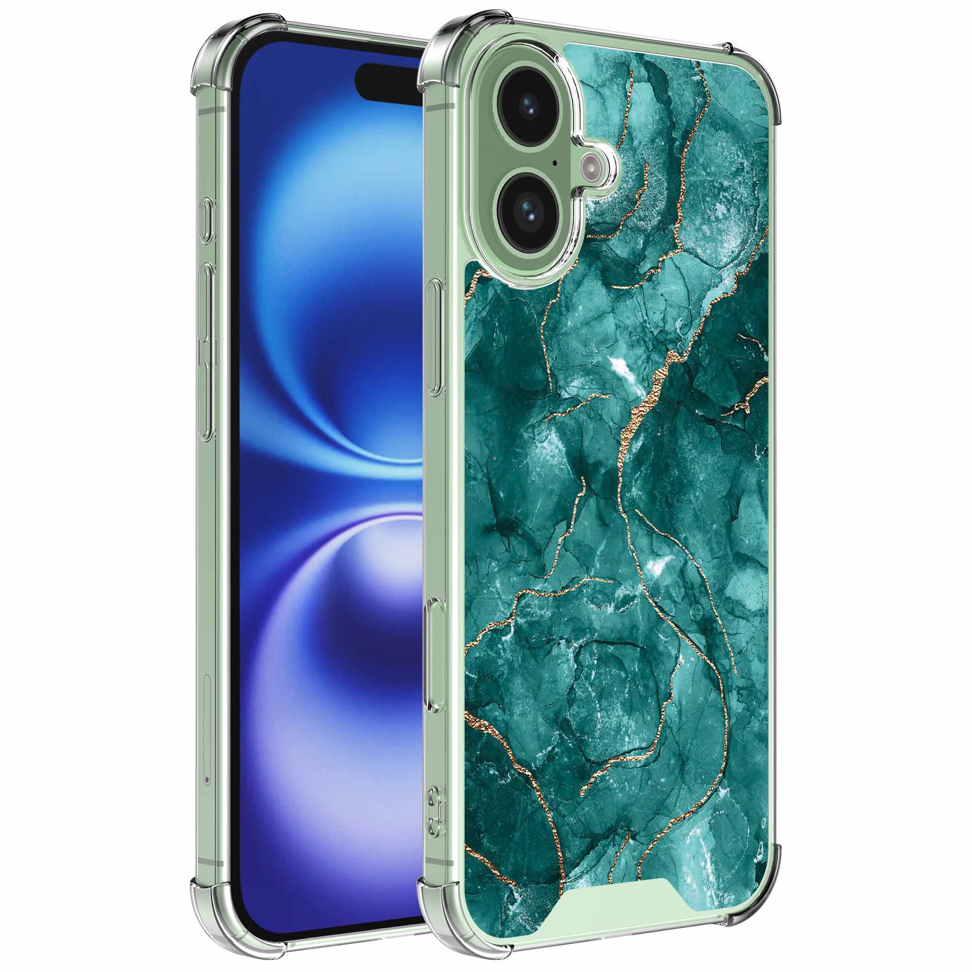 Groen goud marmer opdruk_iPhone 16 transparant telefoonhoesje (1)