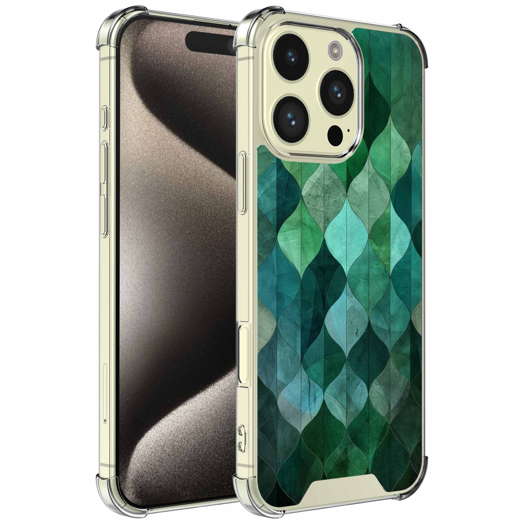 Groene bladeren opdruk_iPhone 15 Pro transparant telefoonhoesje (1)