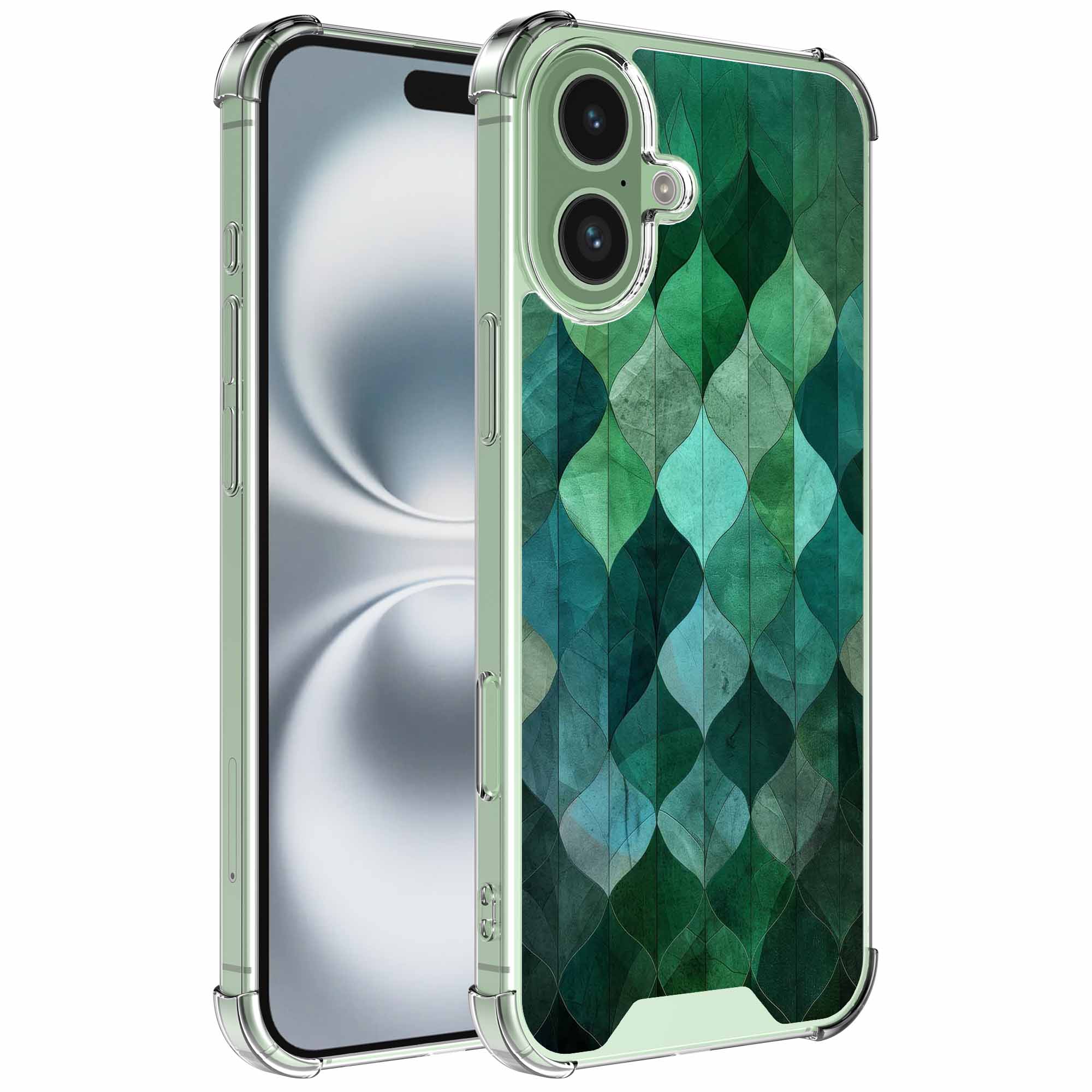 Groene bladeren opdruk_iPhone 16 Plus transparant telefoonhoesje (1)