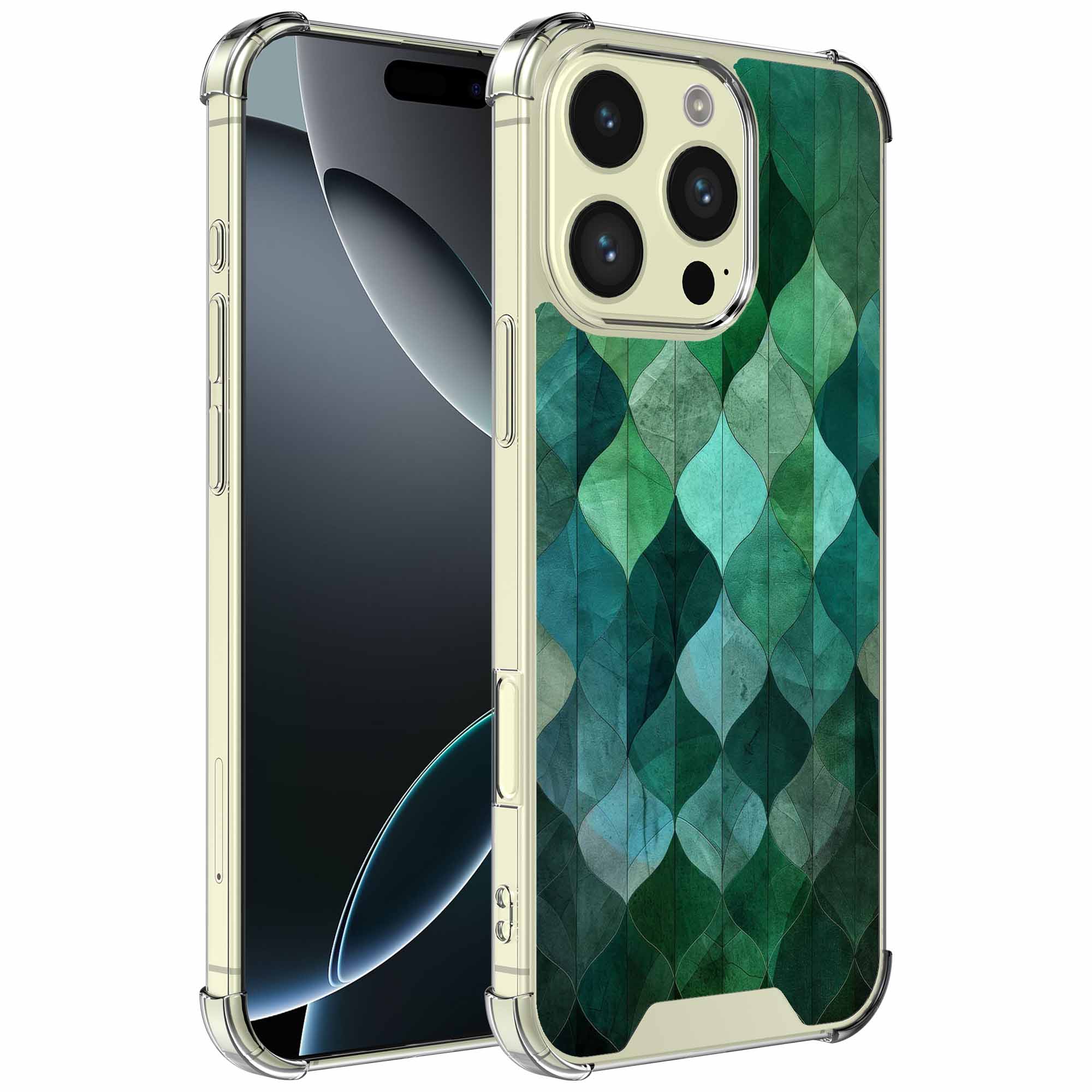 Groene bladeren opdruk_iPhone 16 Pro Max transparant telefoonhoesje (1)